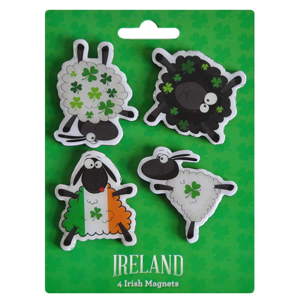 4 Pack Of Magnets With Dancing Shamrock Designed Sheep