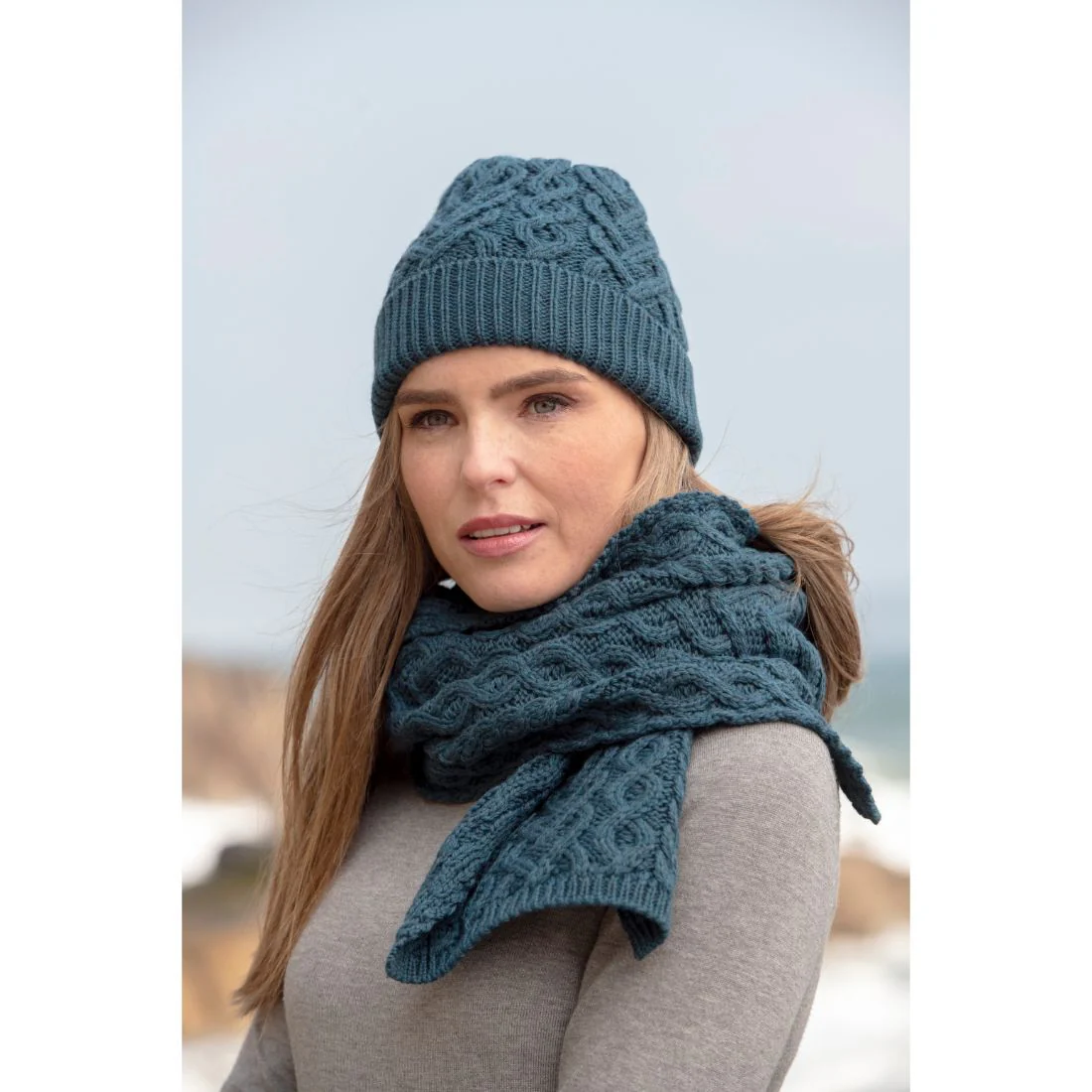 Aran Crafts Super Soft Heart Design Hat Teal Blue - Image 2