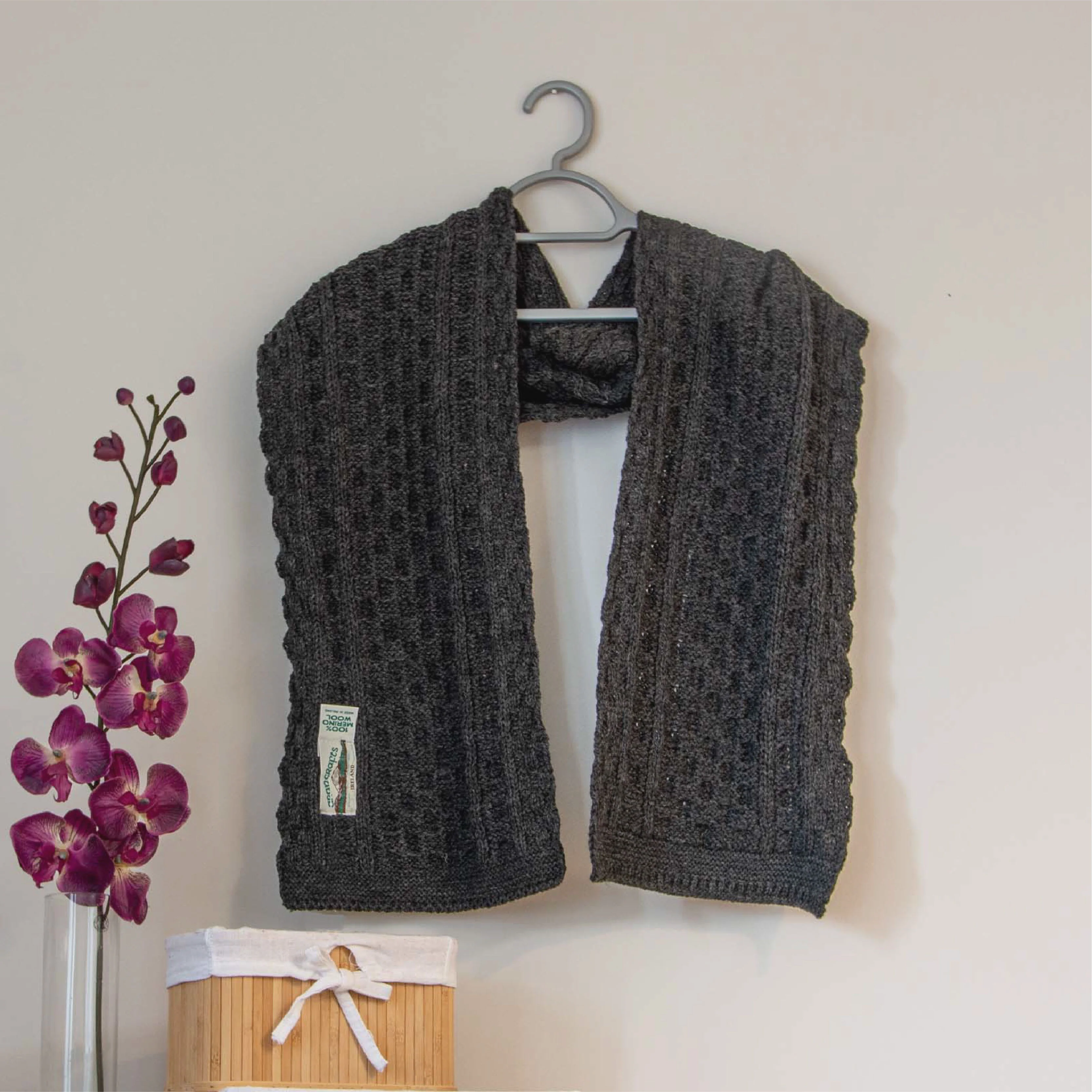 Aran Merino Wool Honeycomb Charcoal Scarf - Image 2