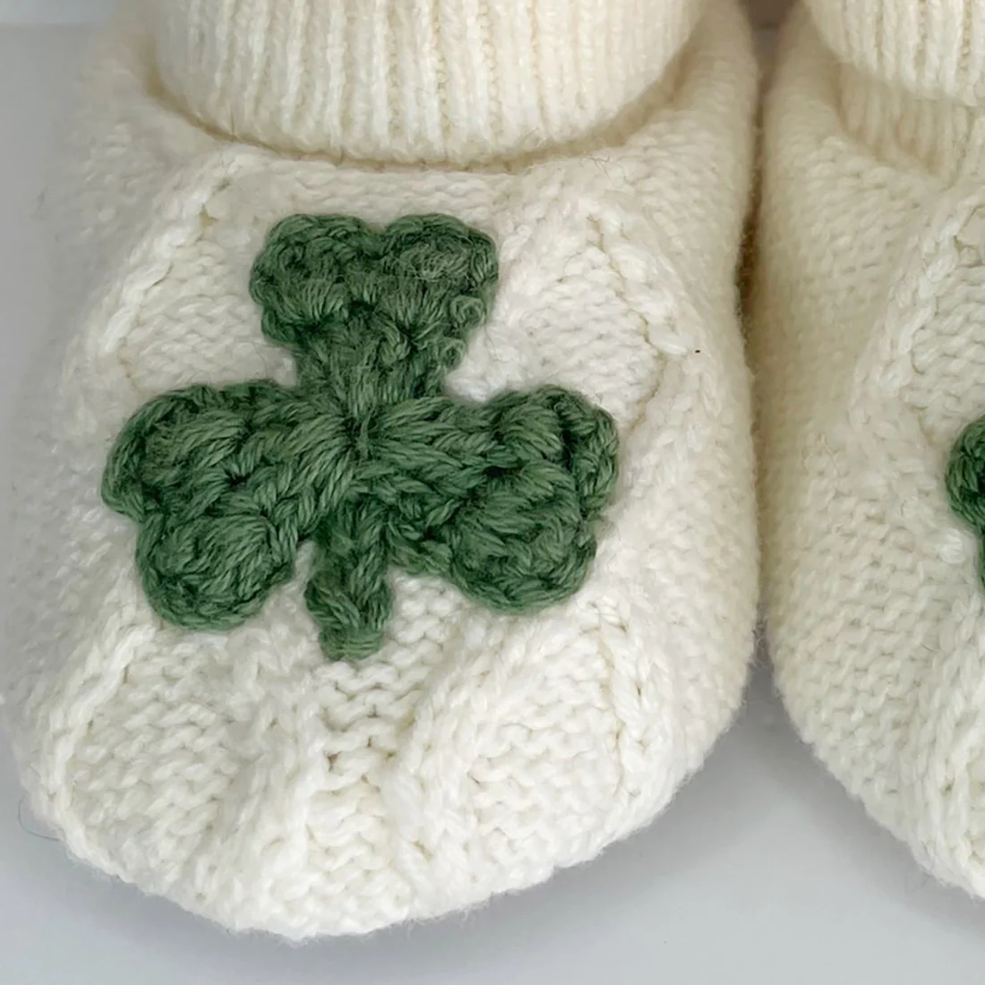 Aran Style Shamrock Cream Baby Booties - Image 2