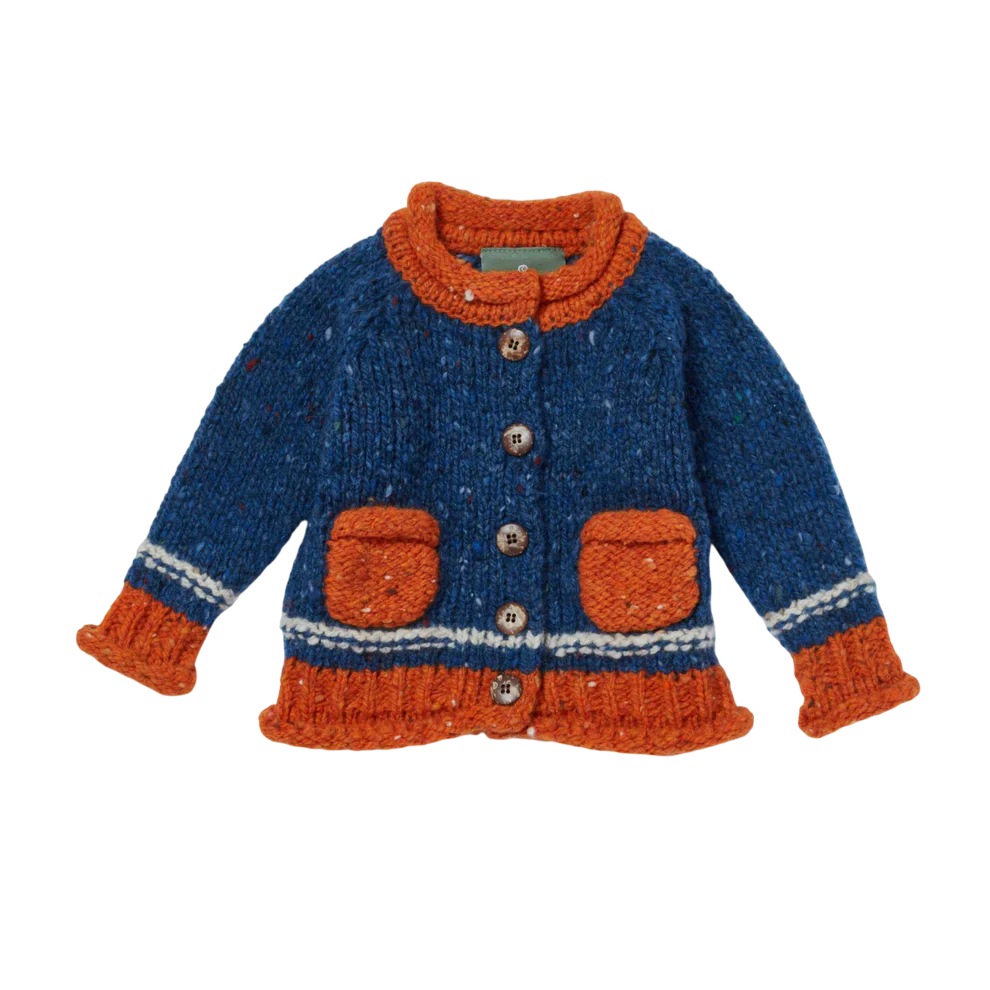 Baby Roll Neck Blue Aran Cardigan