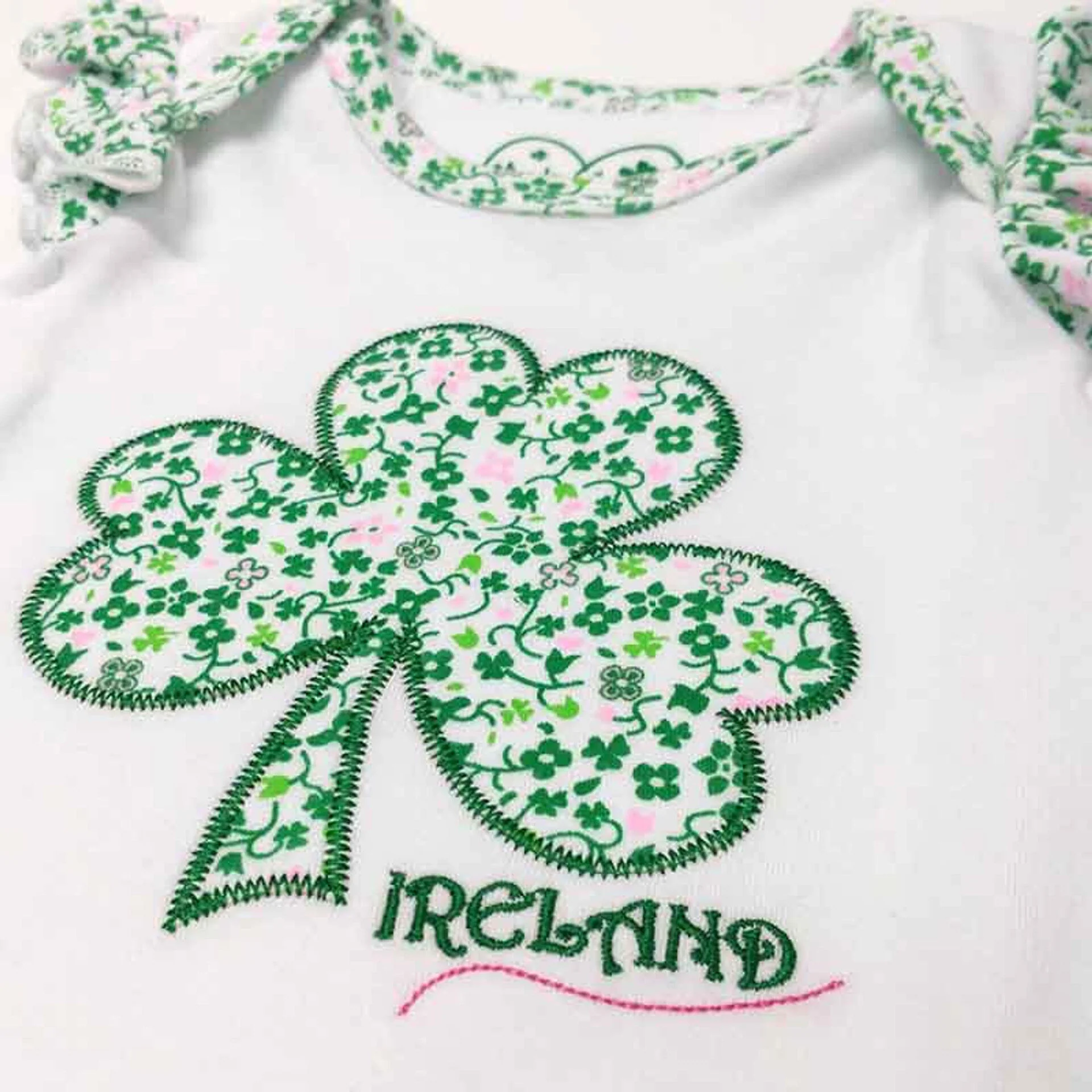 Baby Vest With Shamrock & Flowers Design White - Image 3