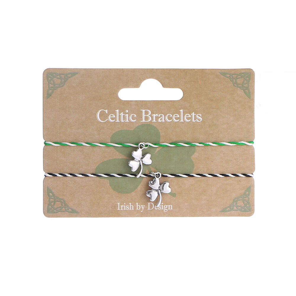 Celtic Bracelets 2 Pack With Shamrock Charm Green White & Blacks - Image 2