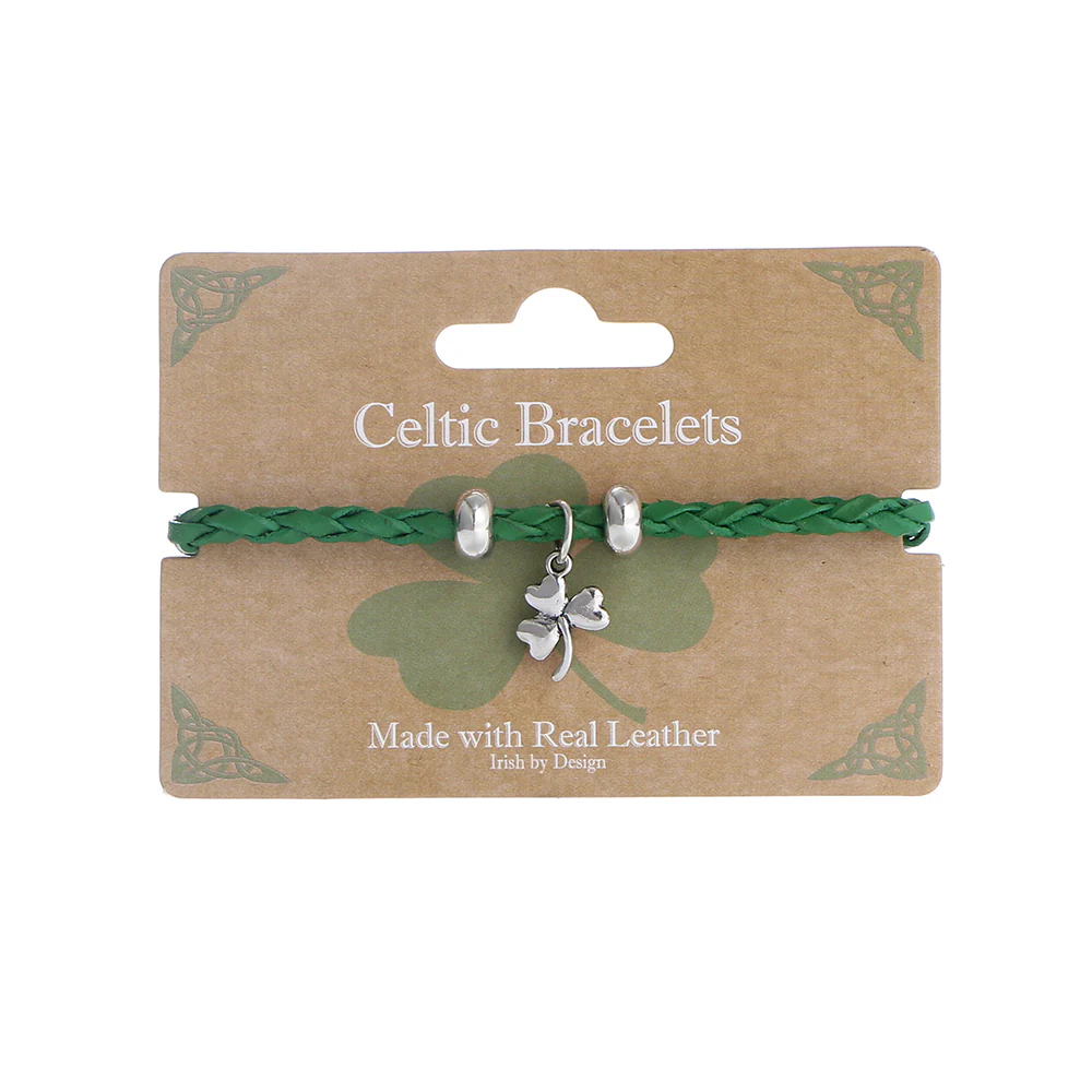 Celtic Shamrock Weave Green Leather Bracelet - Image 2