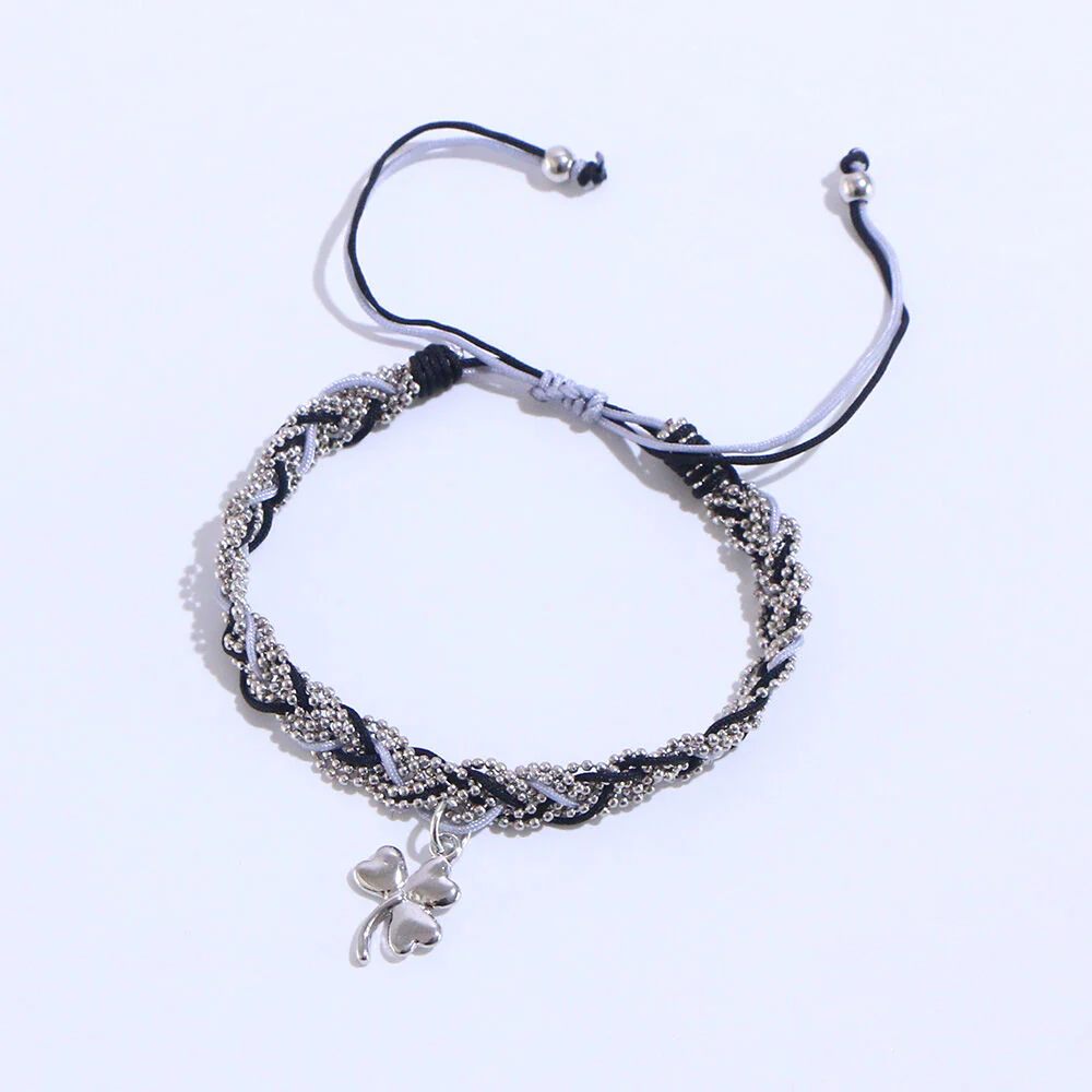 Fabric & Mesh Bracelet With Shamrock Plait Black