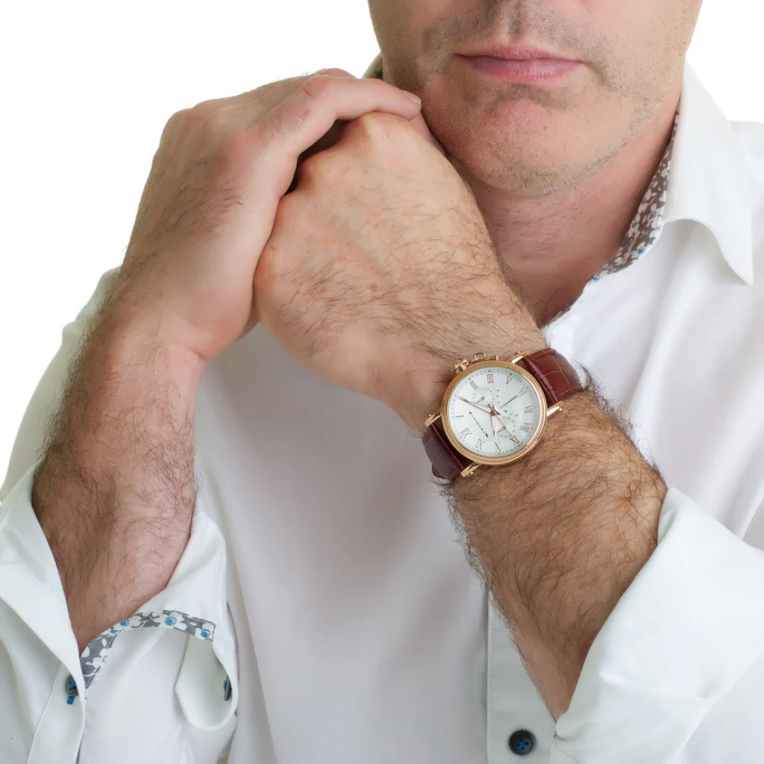 Gents Watch With Brown Leather Strap - Image 2