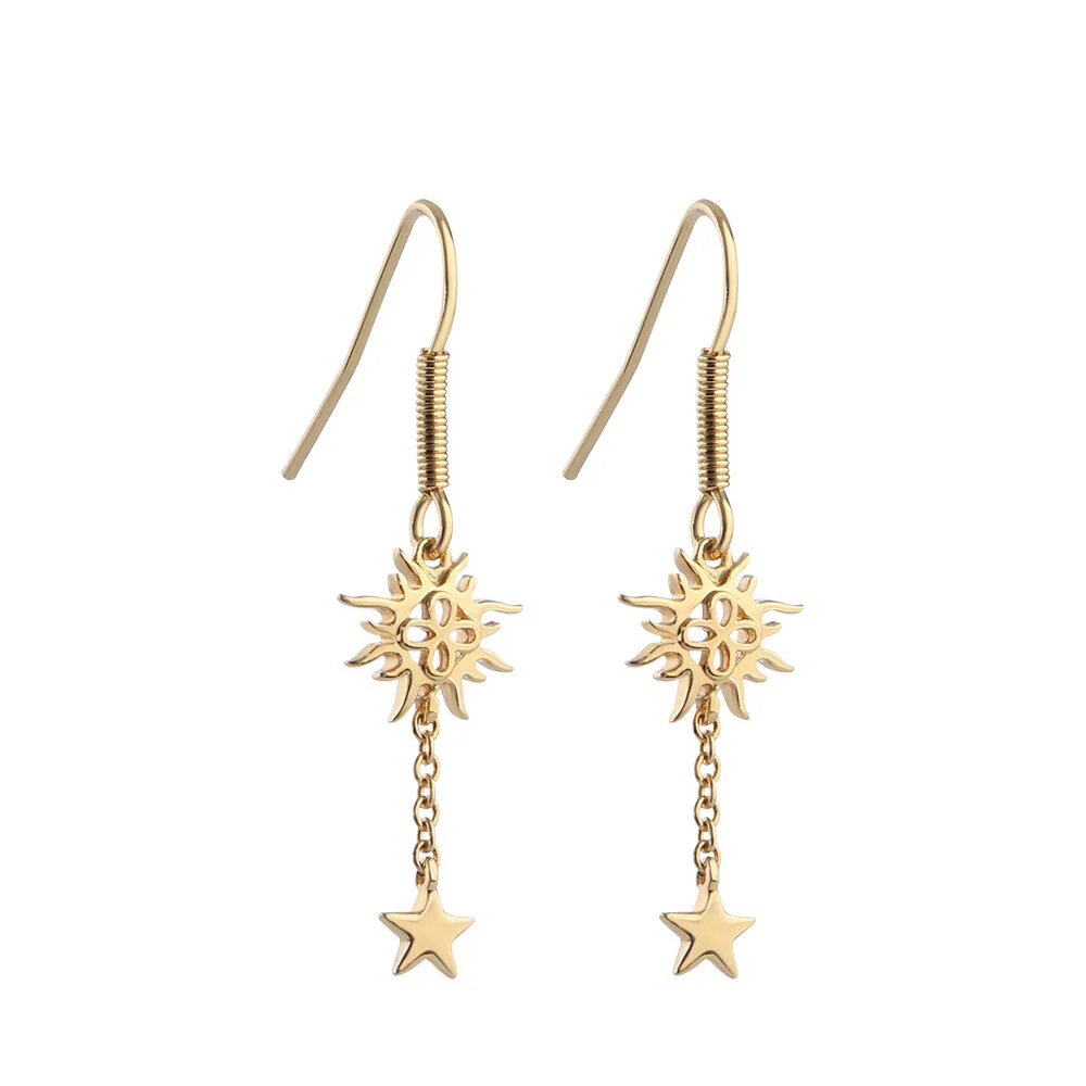 Gold Plated Amy Huberman Newbridge Silverware Drop Earrings With Sun & Stars Design