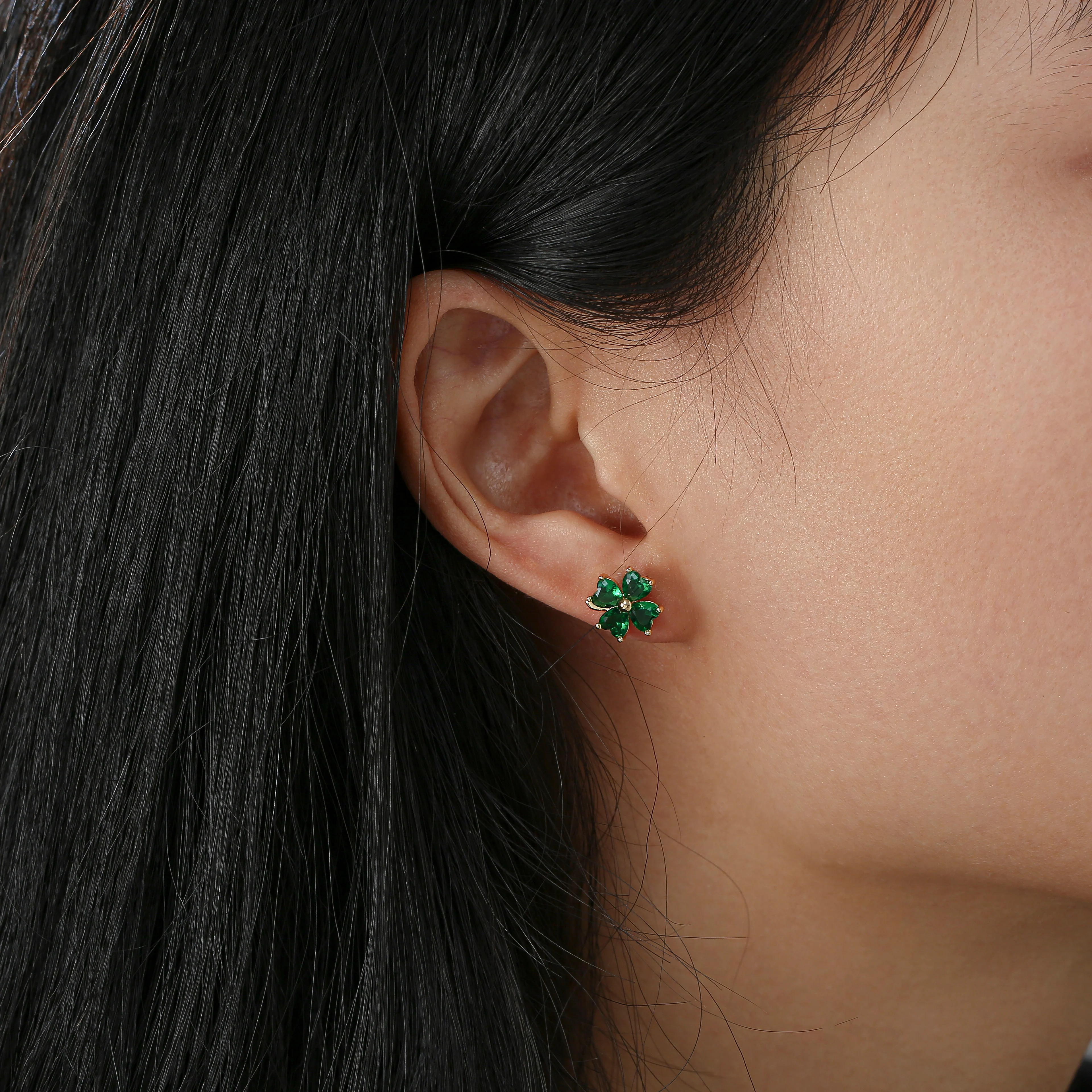 Gold Plated Four Stone Clover Stud Earrings - Image 2
