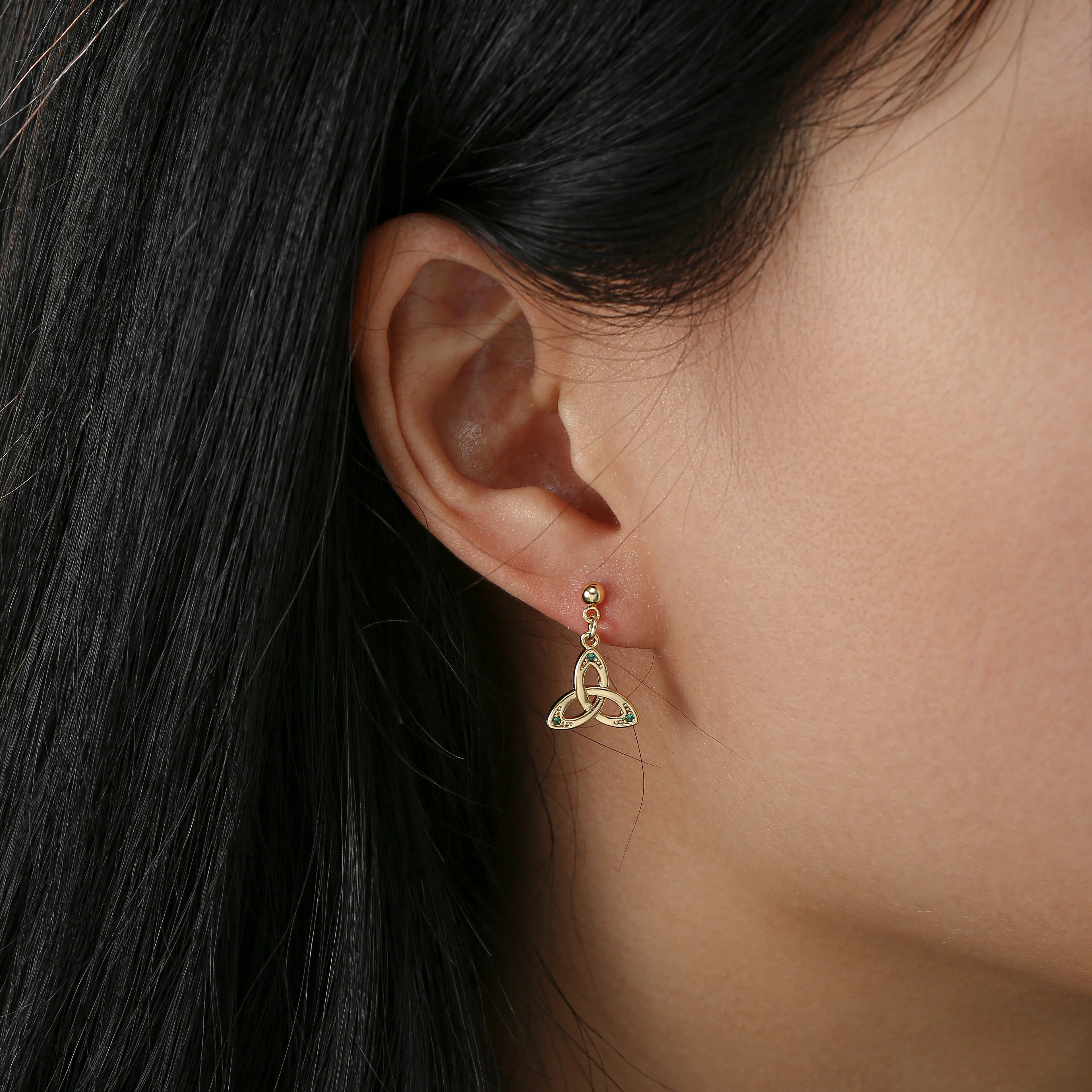 Gold Plated Plain Trinity With Stones Drop Earrings - Image 2