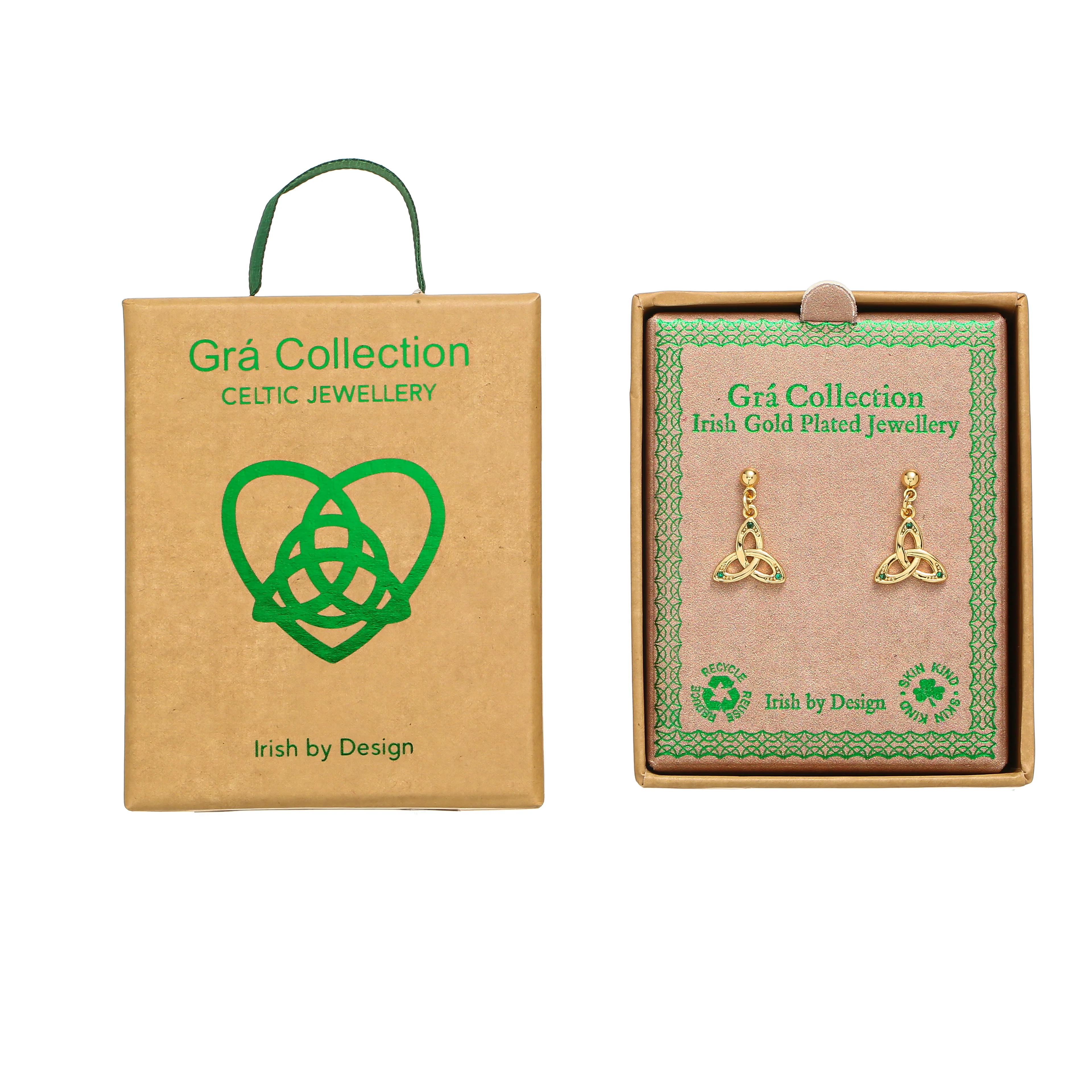 Gold Plated Plain Trinity With Stones Drop Earrings - Image 3