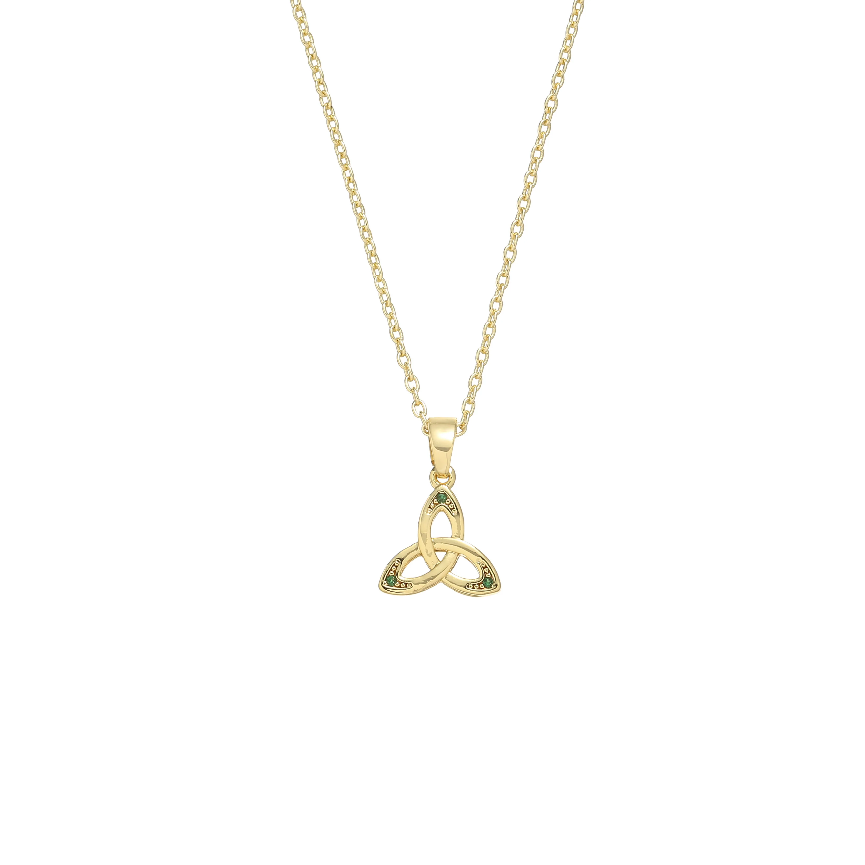Gold Plated Trinity Knot With Emerald Zirconia Stones Pendant