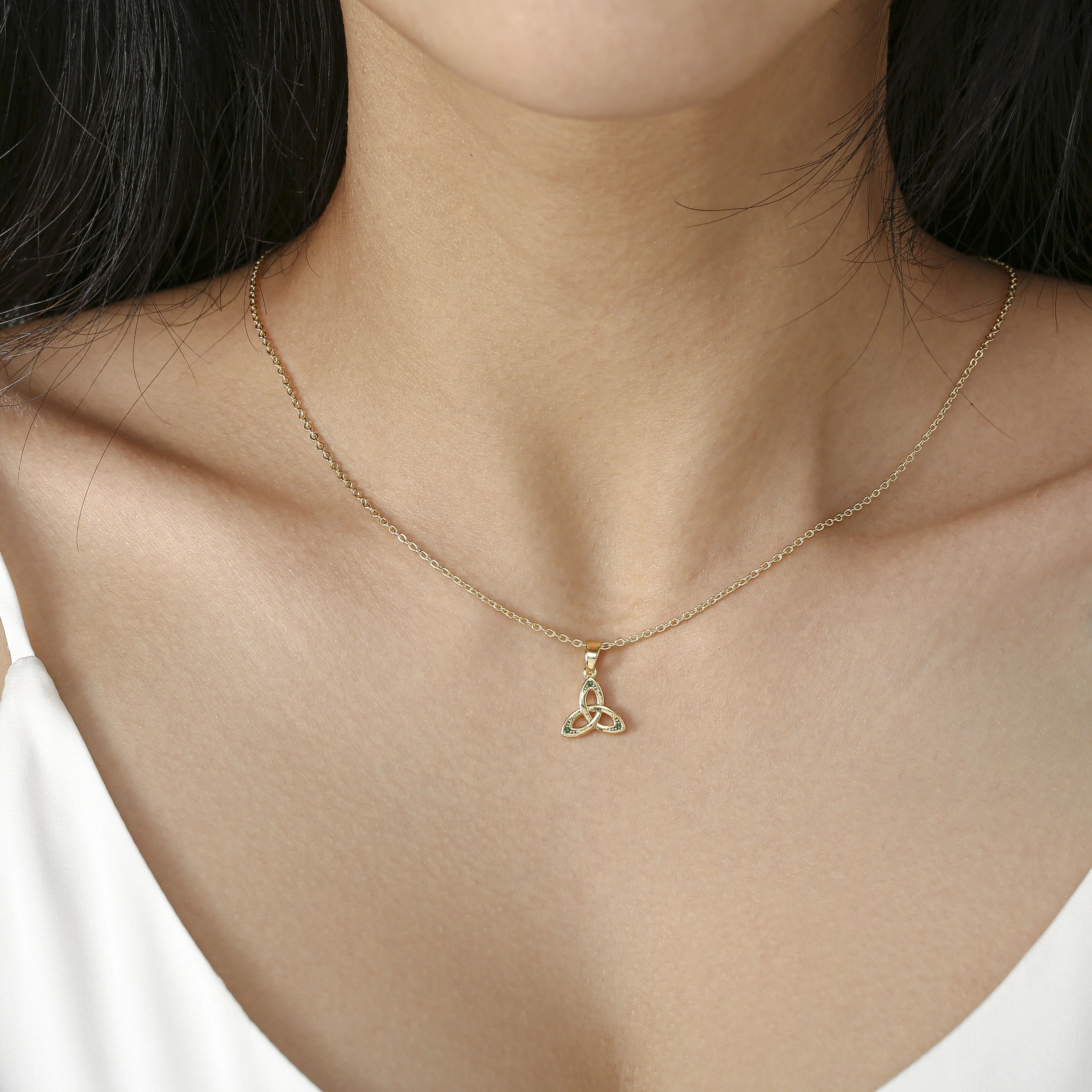 Gold Plated Trinity Knot With Emerald Zirconia Stones Pendant - Image 2
