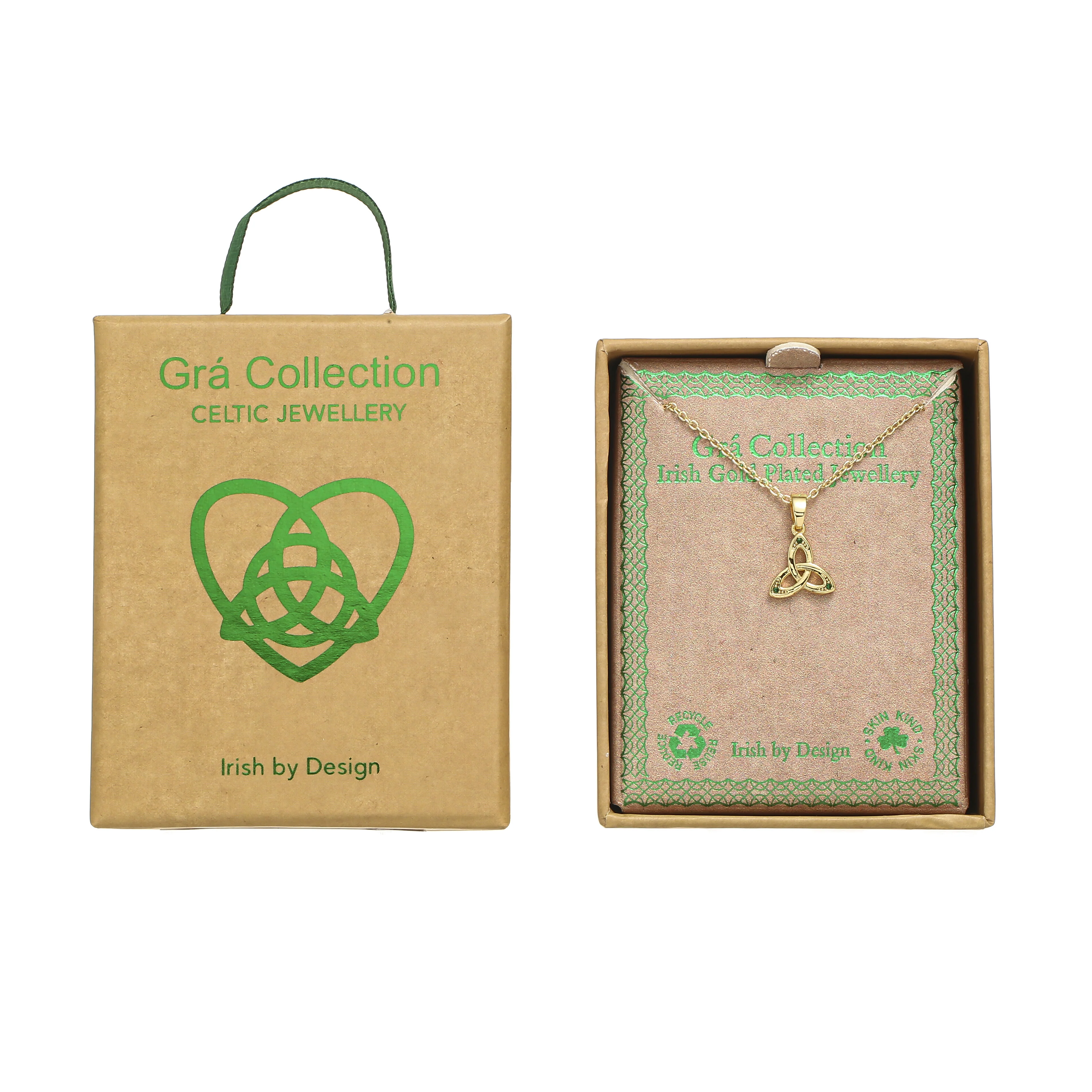 Gold Plated Trinity Knot With Emerald Zirconia Stones Pendant - Image 3
