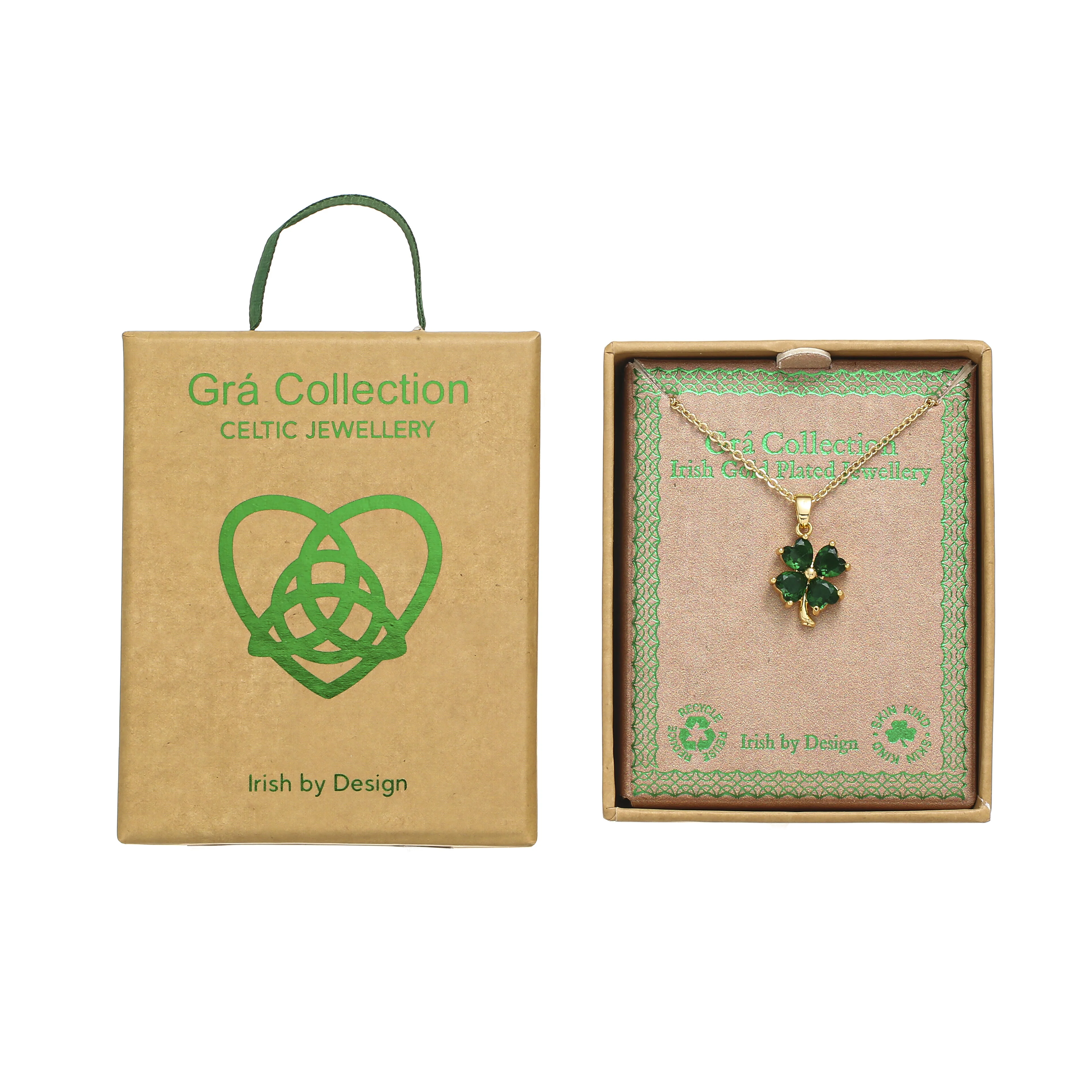 Gold Plated Zirconia Stones Green Clover Pendant - Image 3