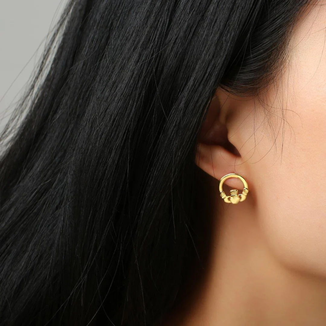 Gold Vermeil Claddagh Earrings - Image 2