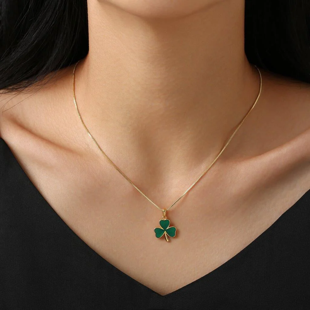 Gold Vermeil Green Shamrock Pendant - Image 2