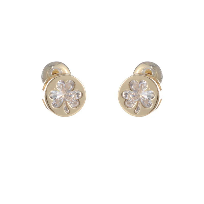 Grá Collection Gold Plated Cubic Zirconia Clover Design In Circle Earrings - Image 2