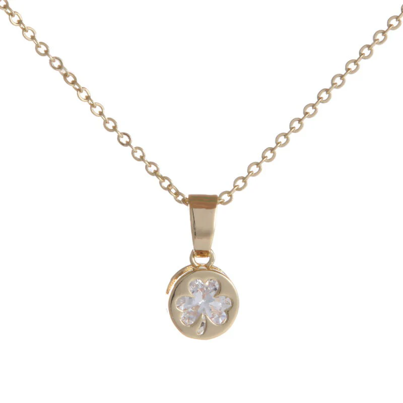 Grá Collection Gold Plated Cubic Zirconia Shamrock Design In Circle Necklace