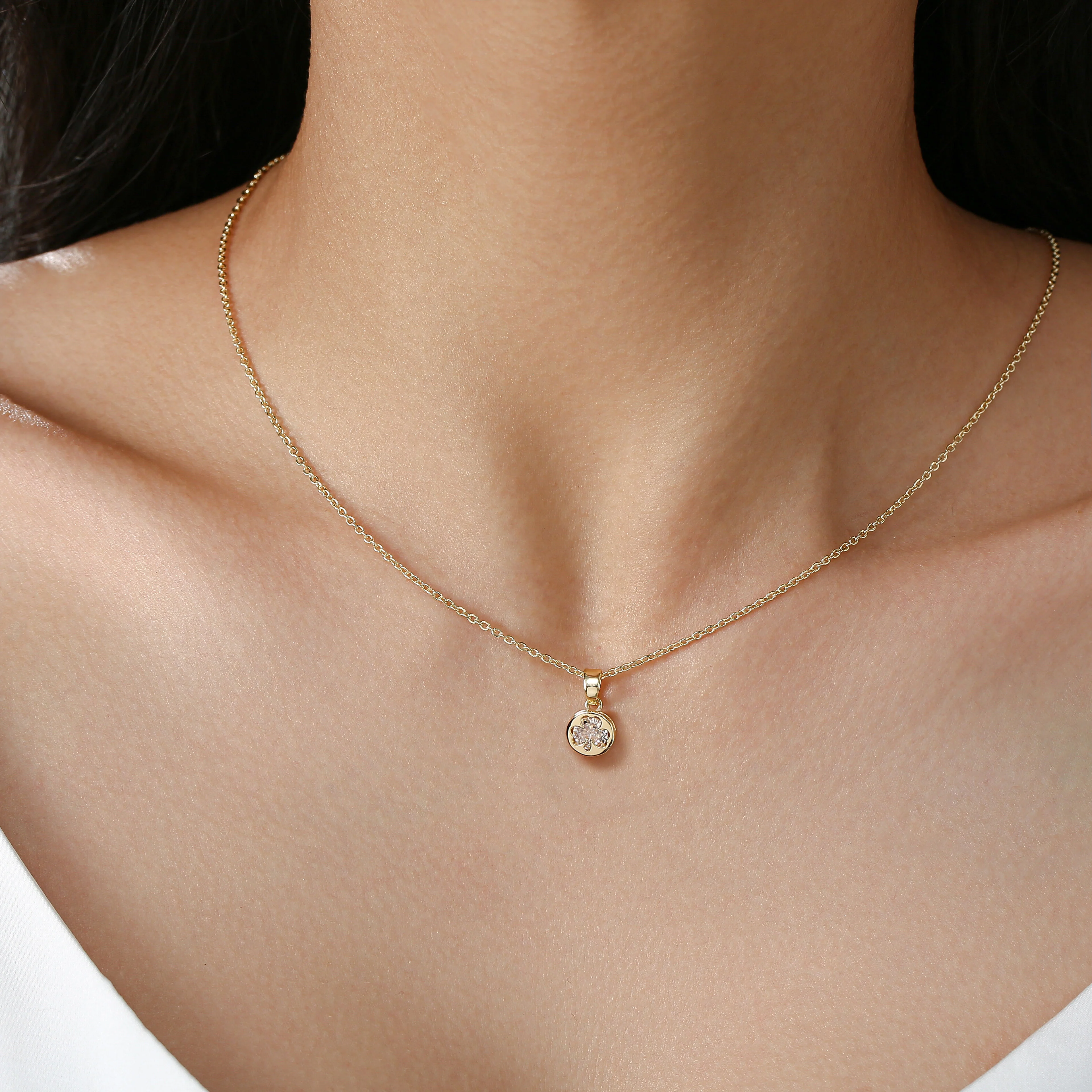 Grá Collection Gold Plated Cubic Zirconia Shamrock Design In Circle Necklace - Image 2