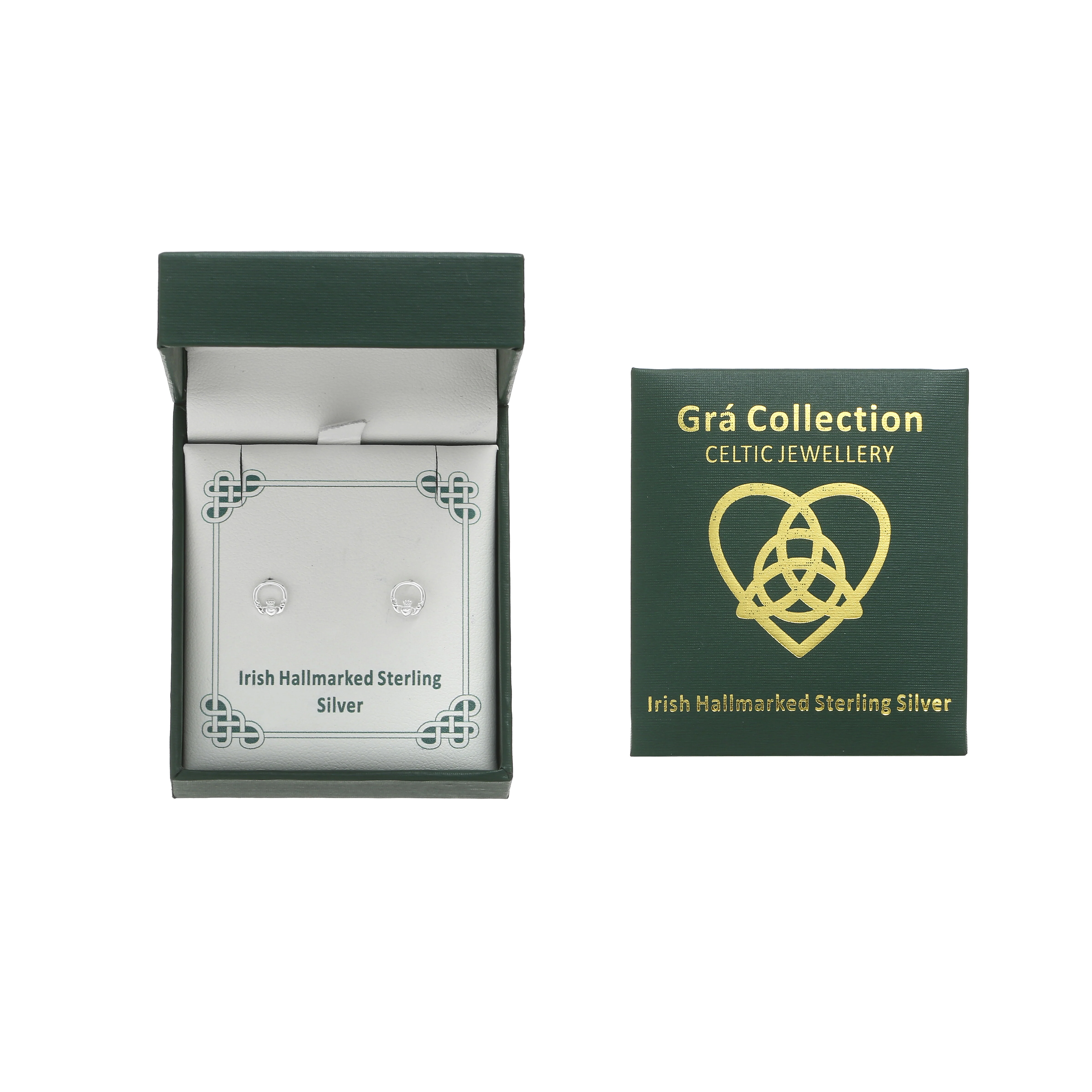 Grá Collection Plain Claddagh Earrings Sterling Silver - Image 4