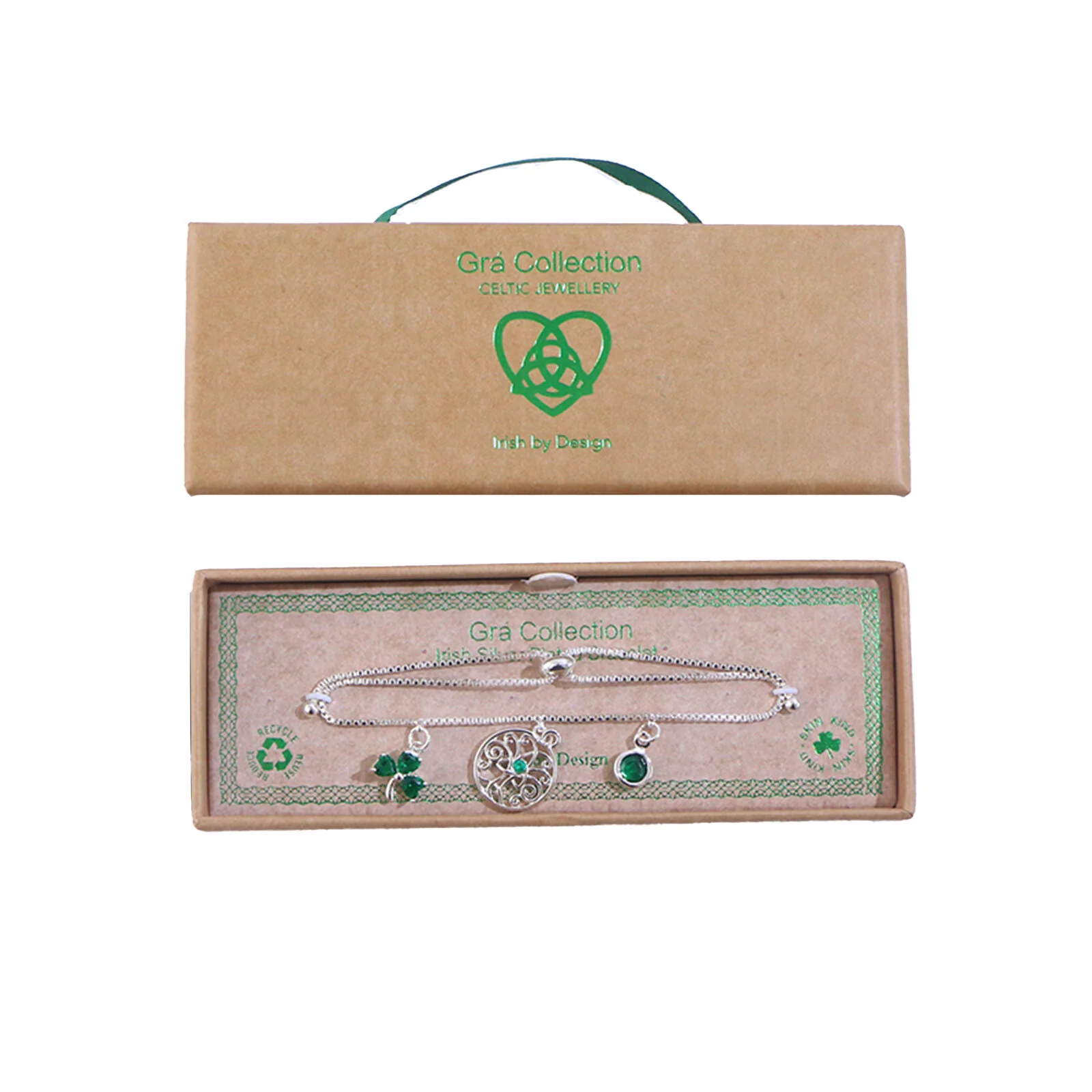 Grá Collection Silver Plated Shamrock Drawstring Bracelet - Image 2