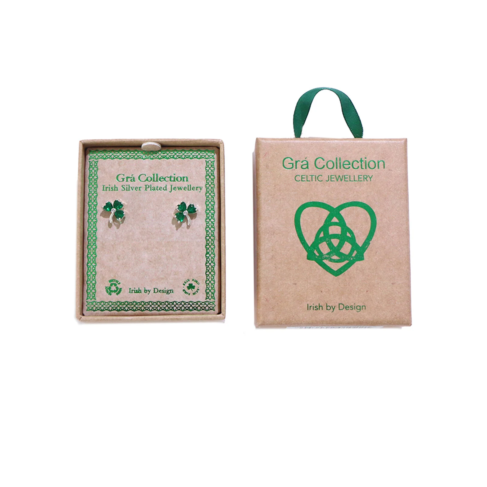 Grá Collection Silver Plated Shamrock With 3 Green Cubic Zirconia Stones Earrings - Image 3