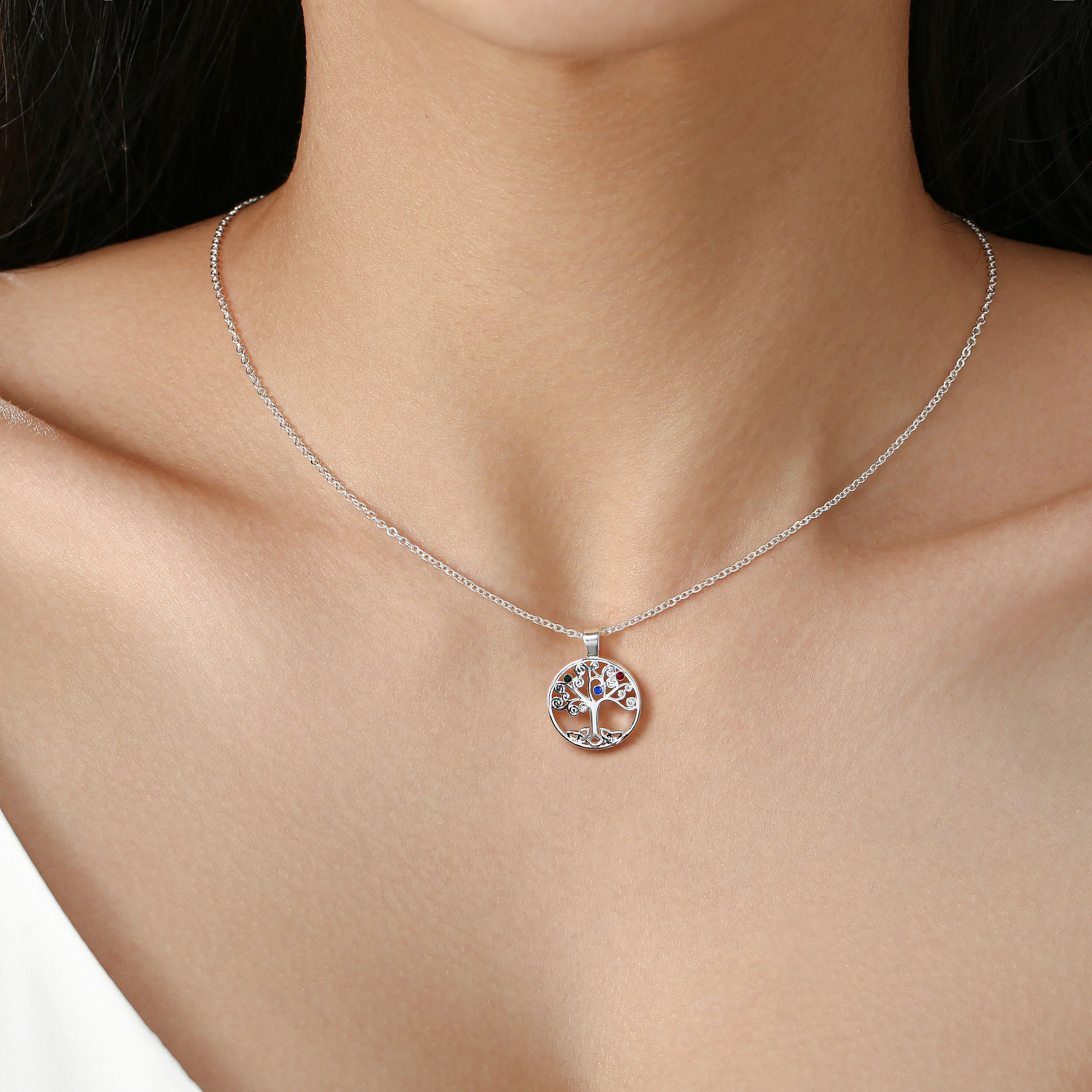 Grá Collection Silver Plated Tree Of Life Stone Necklace - Image 2