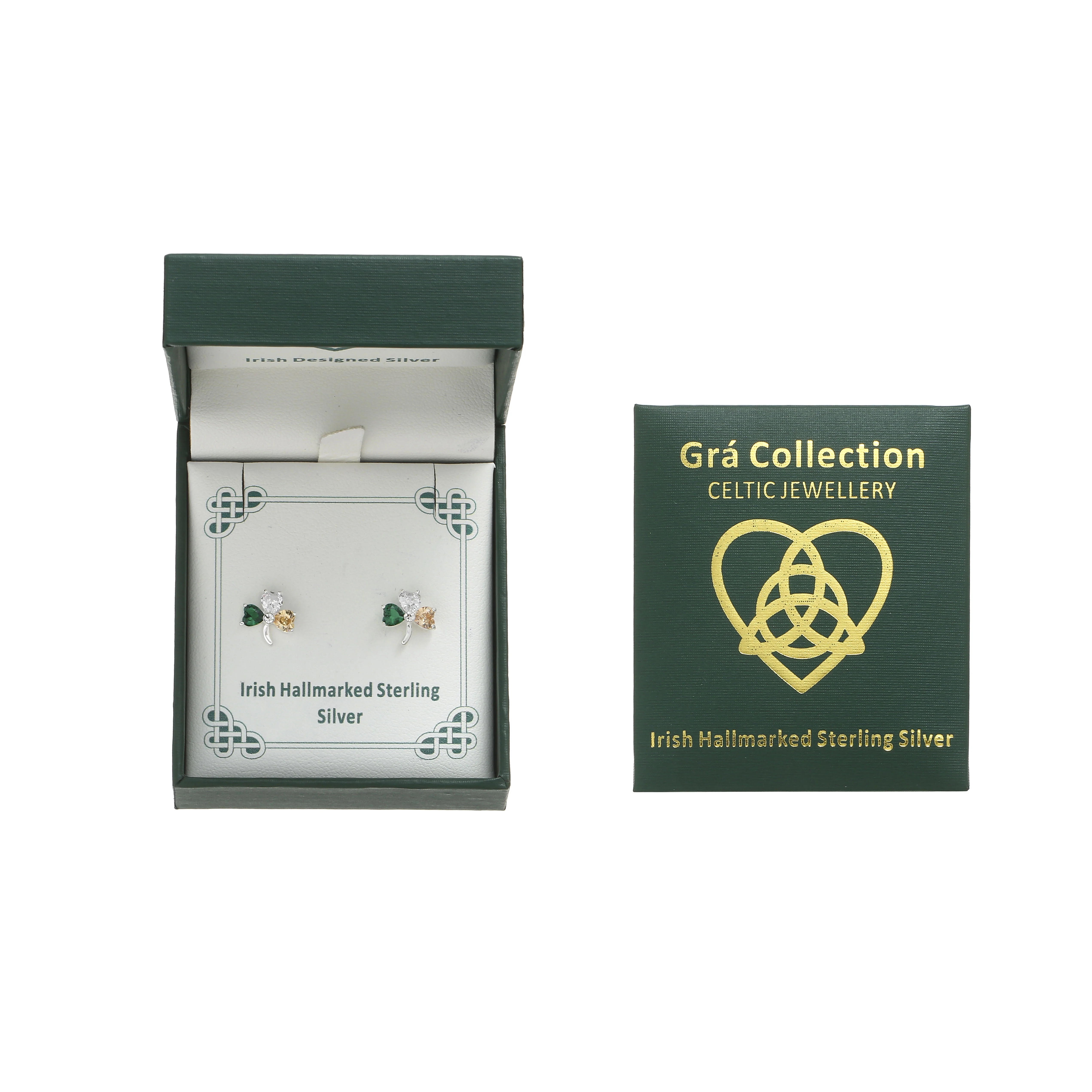 Grá Collection Tricolour Stone Shamrock Earrings Sterling Silver - Image 3