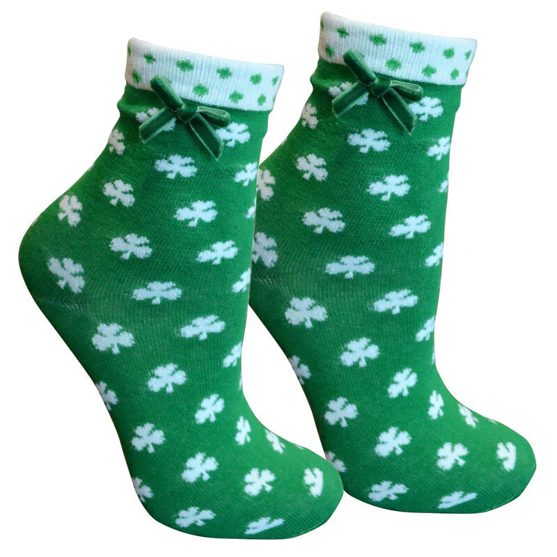 Green & White Shamrock Print Women's Socks