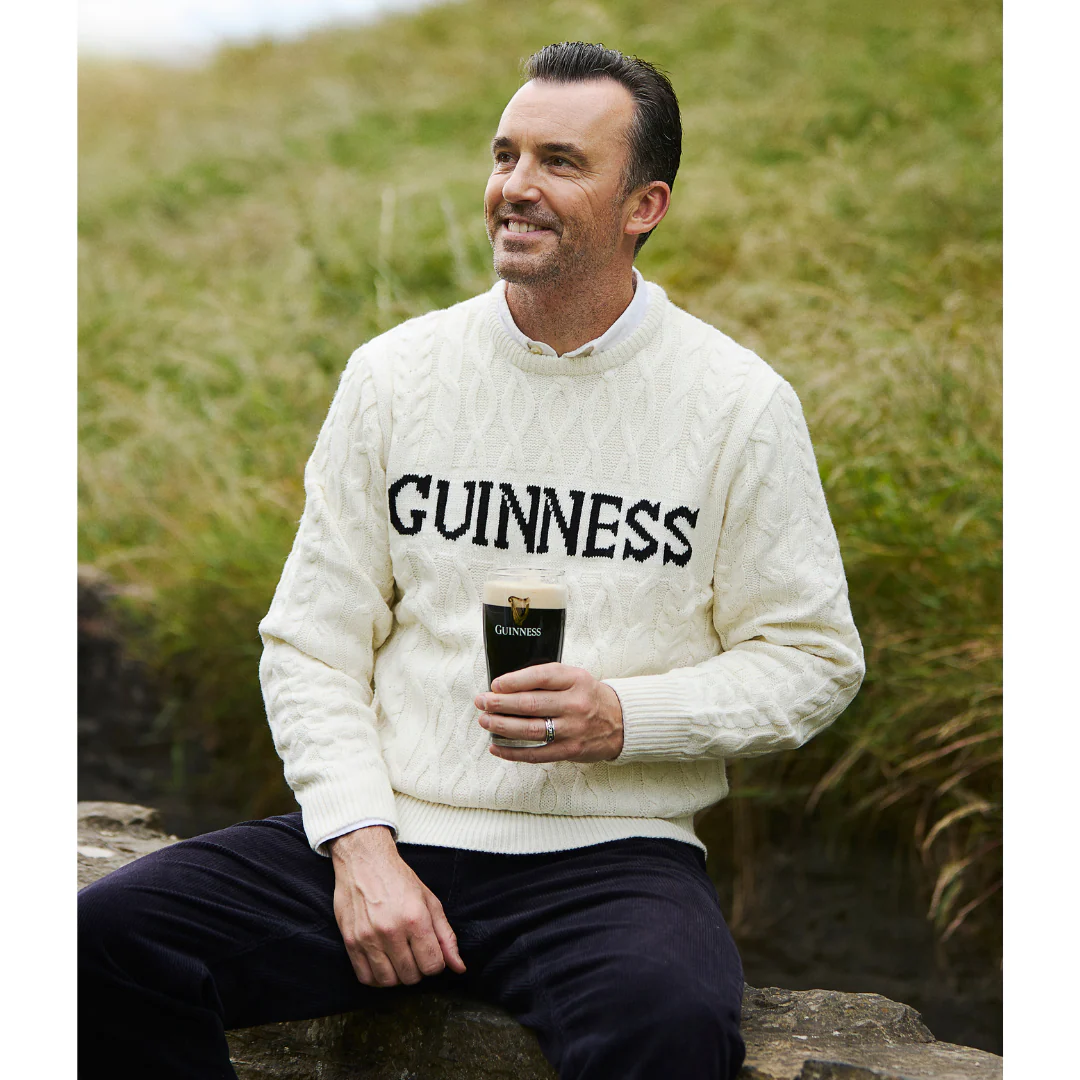 Guinness Aran Knit Style Jumper White - Image 2