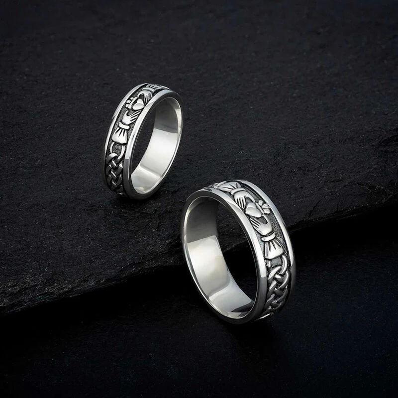 Hallmarked Sterling Silver Oxidised Claddagh Ring - Image 2