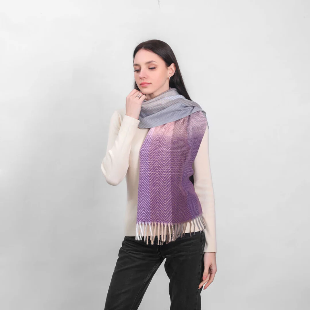 Herringbone Frailed End Scarf Purple Pink - Image 2