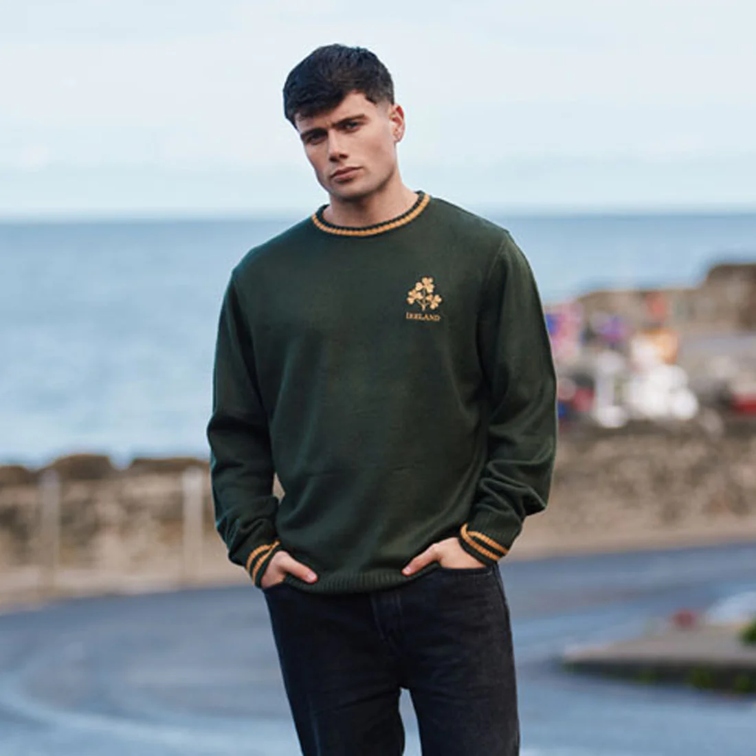 Ireland Bottle Green Three Shamrock Crew Neck Jumper - Image 2