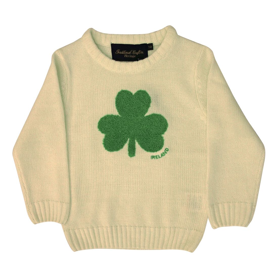 Kids Crew Neck Jumper With Fluffy Shamrock Cream