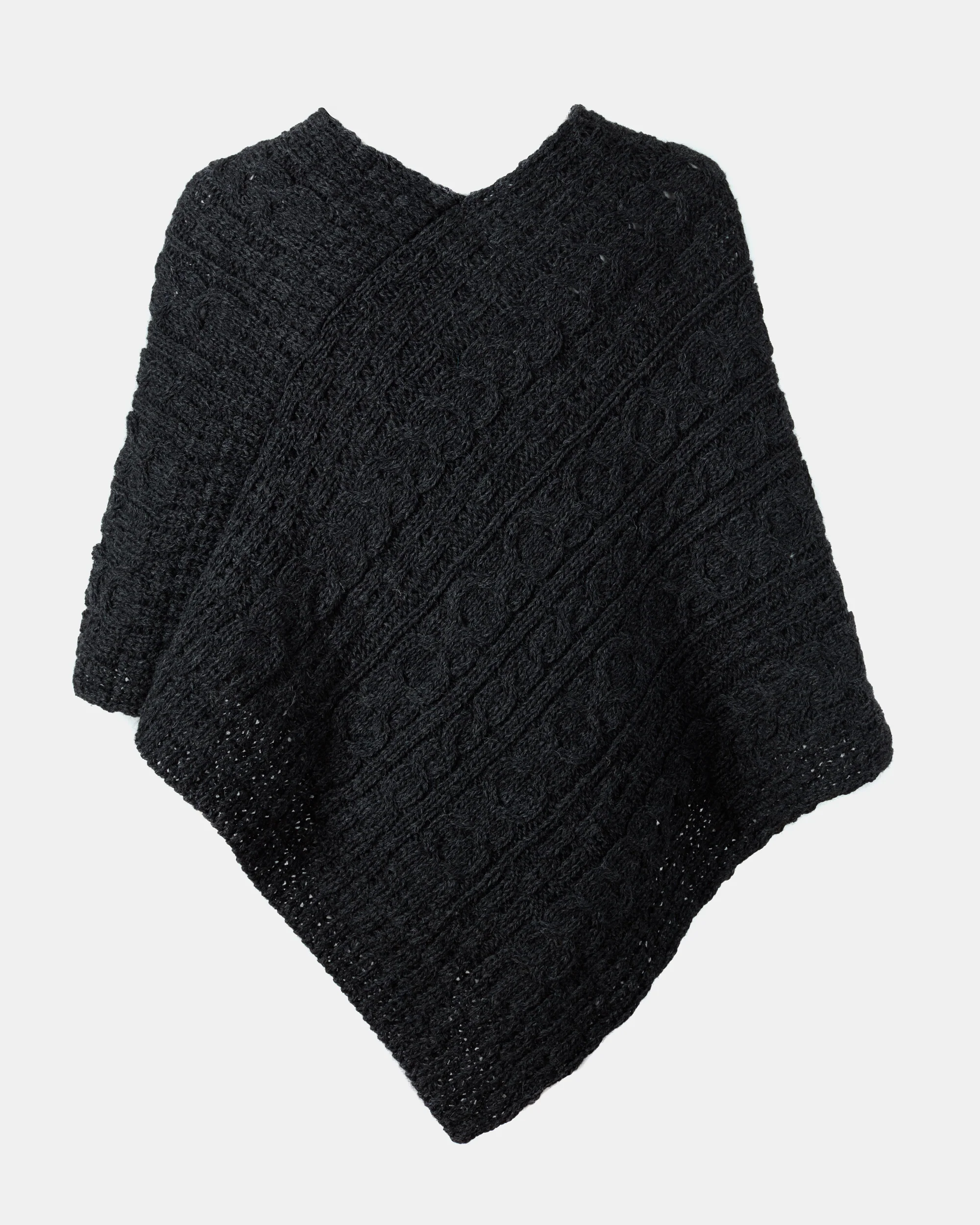 Ladies Aran Knit Charcoal Poncho - Image 3