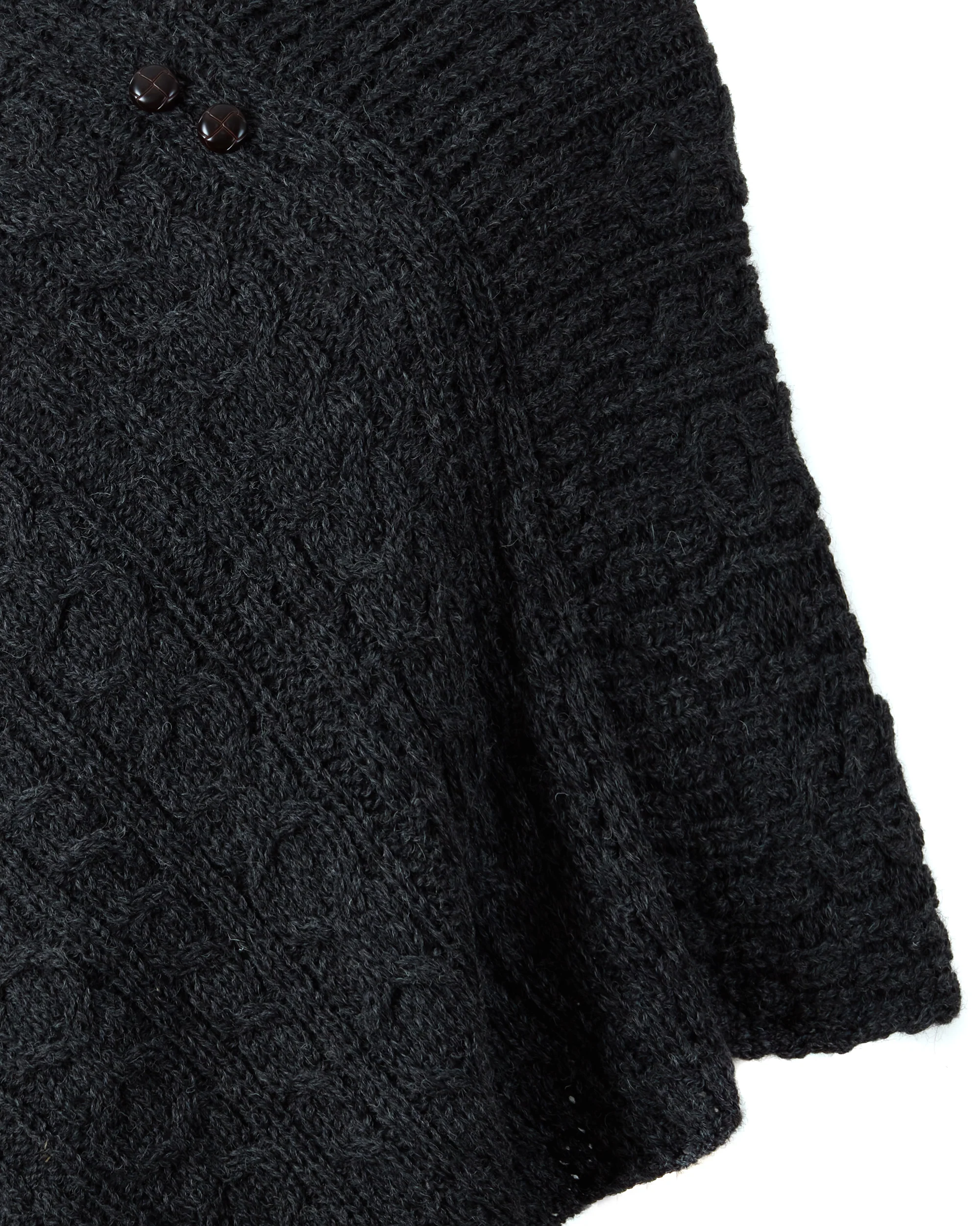 Ladies Aran Knit Charcoal Poncho - Image 4