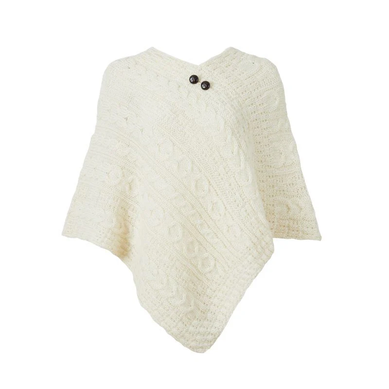 Ladies Buttoned Aran Natural Poncho - Image 4