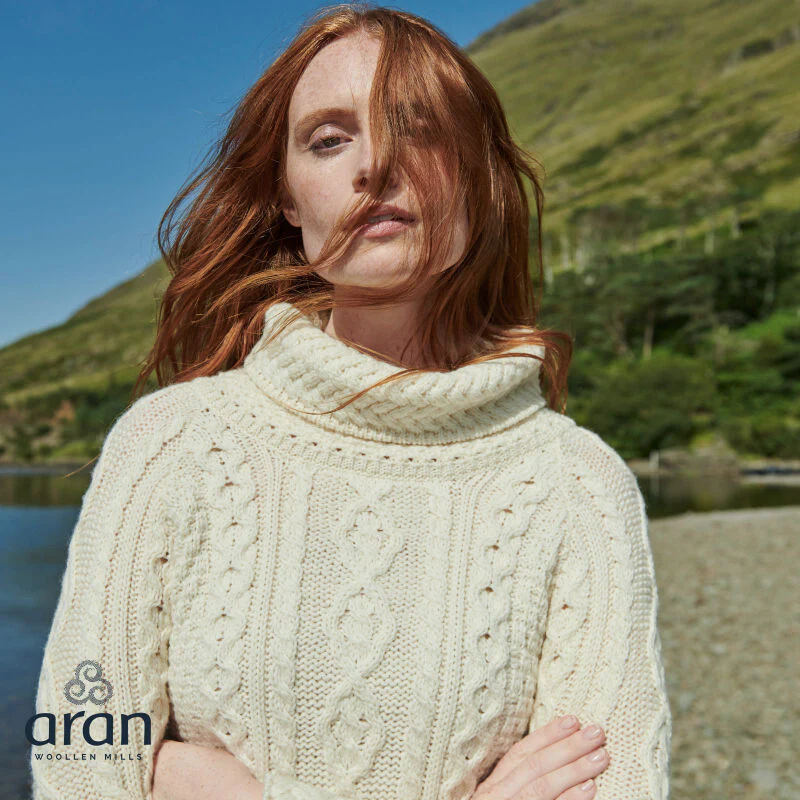 Ladies Vented Roll Neck Natural Tunic Jumper - Image 2