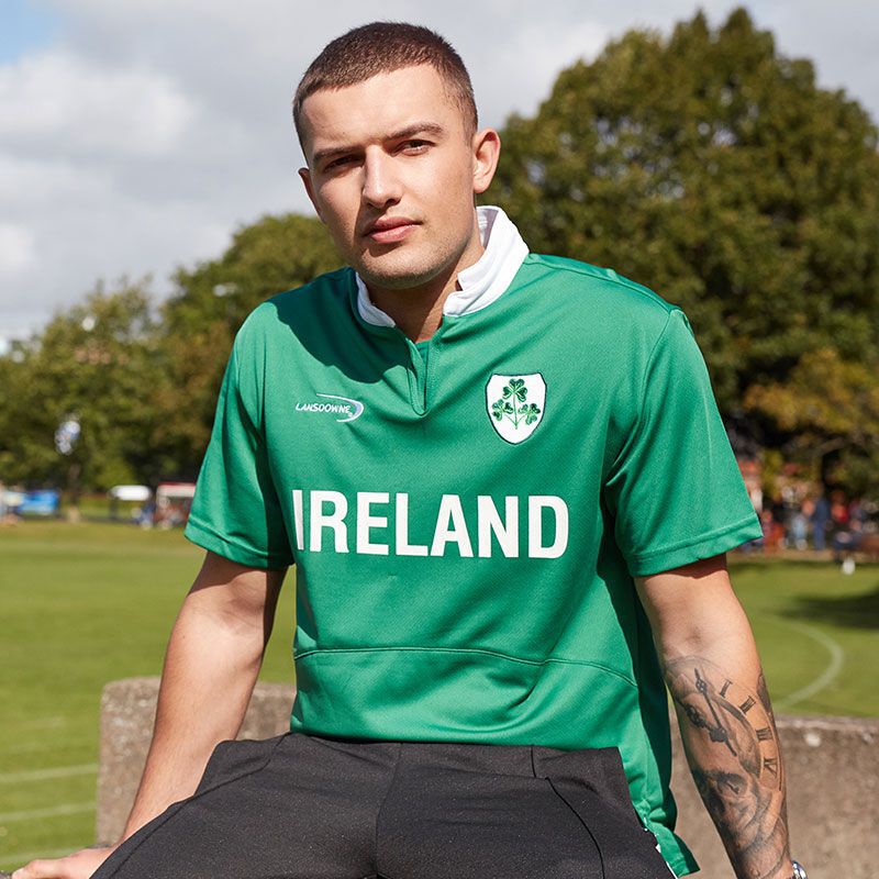 Lansdowne Mens Ireland Rugby Performance Top With Shamrock Crest Green - Image 5