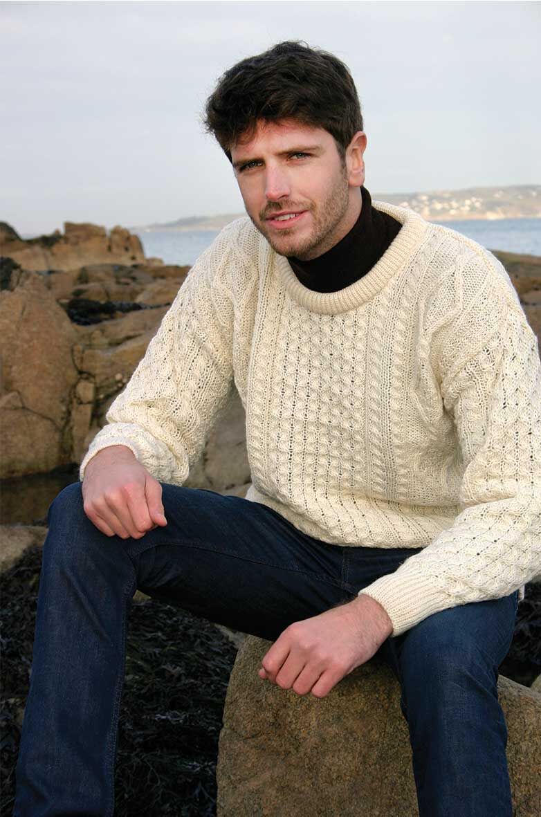 Men's Aran Crew Neck Natural Jumper - Image 3