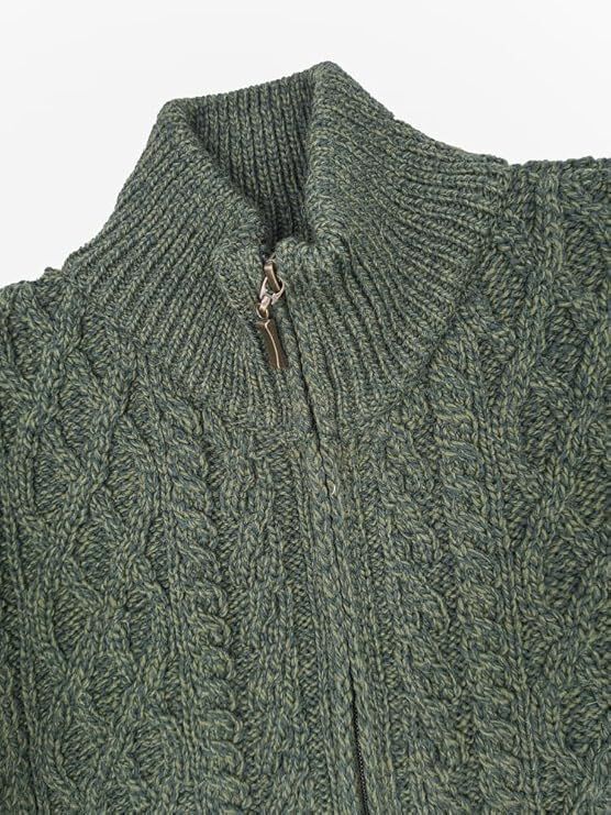 Men's Aran Full Zip Dark Green Cardigan - Image 4