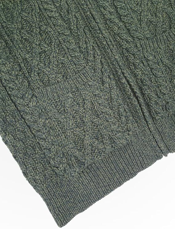 Men's Aran Full Zip Dark Green Cardigan - Image 5