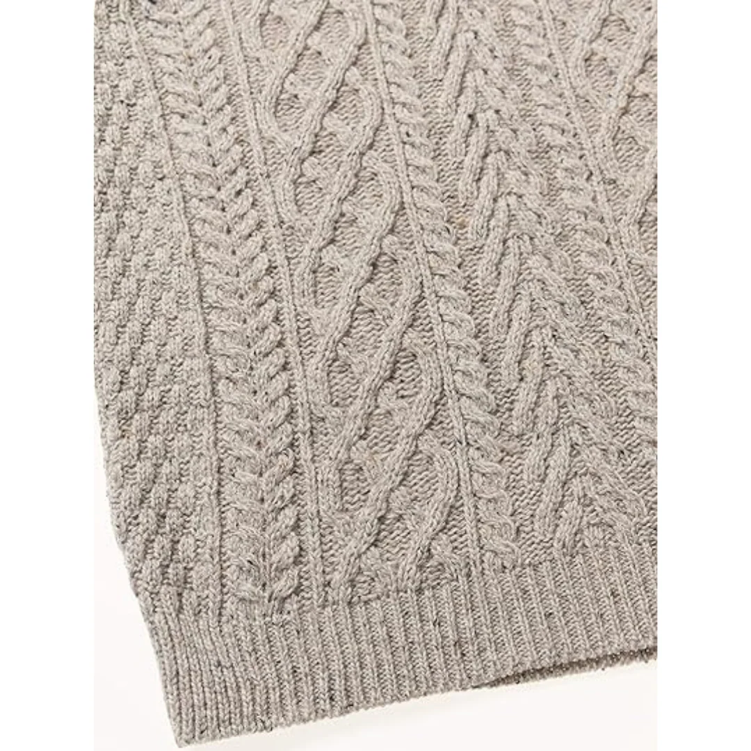 Men's Aran Half Zip Oatmeal Jumper - Image 5