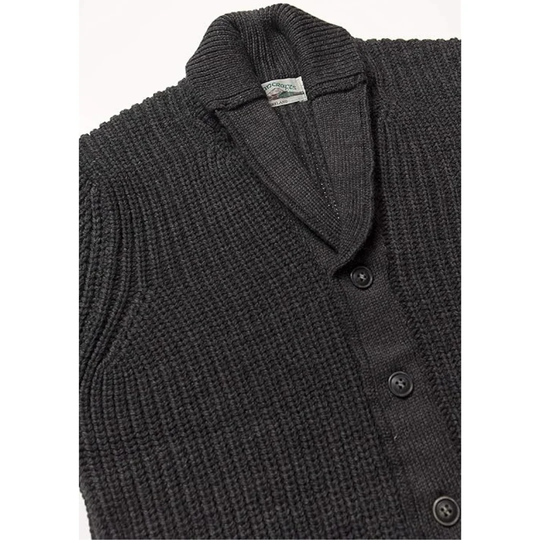 Mens Aran Knit Ribbed Charcoal Cardigan - Image 3