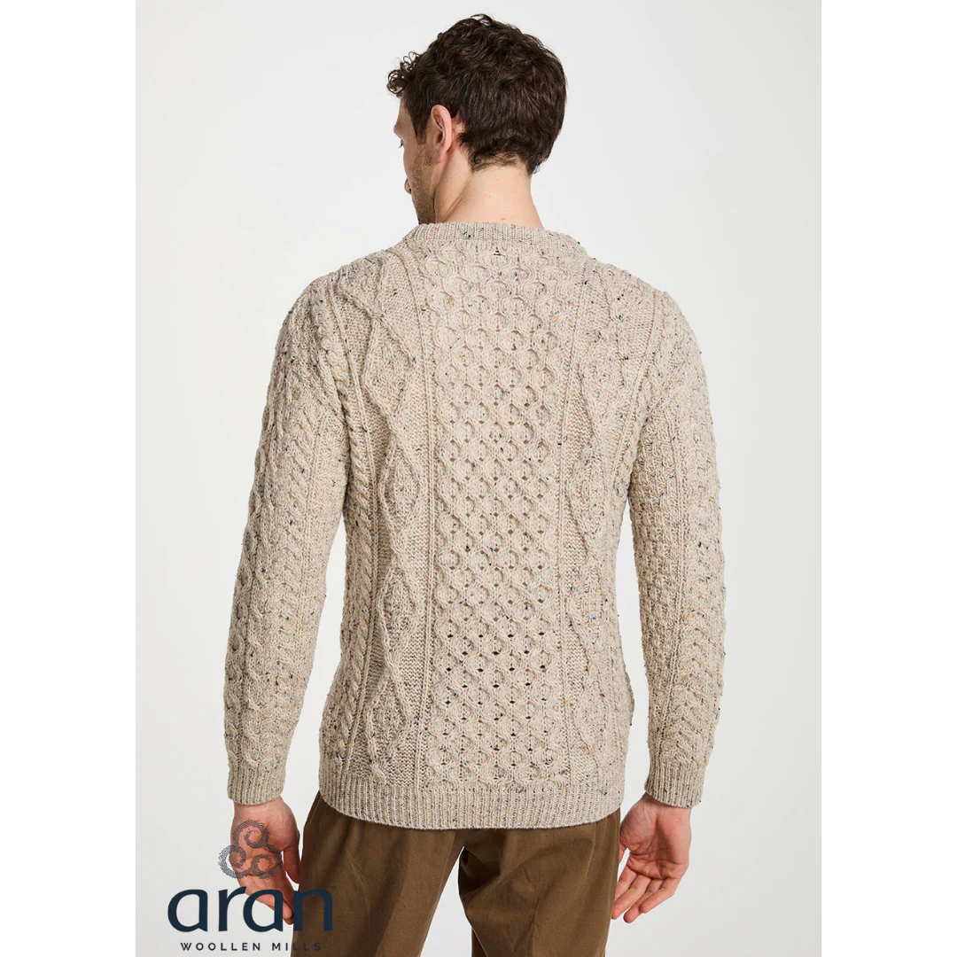 Men's Crewneck Worsted Aran Wool Oatmeal Fleck Jumper - Image 4
