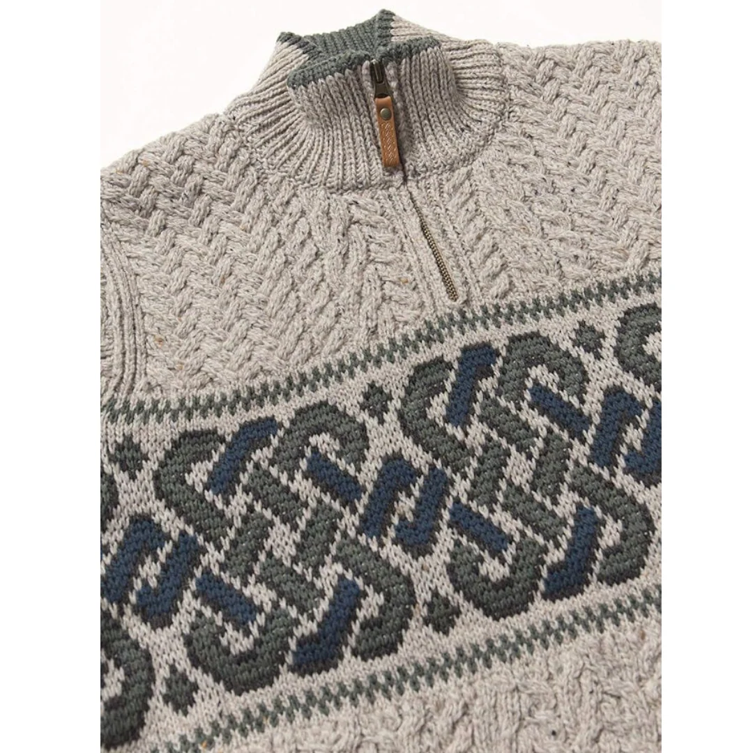 Men's Half Zip Celtic Jacquard Oatmeal Aran Jumper - Image 5
