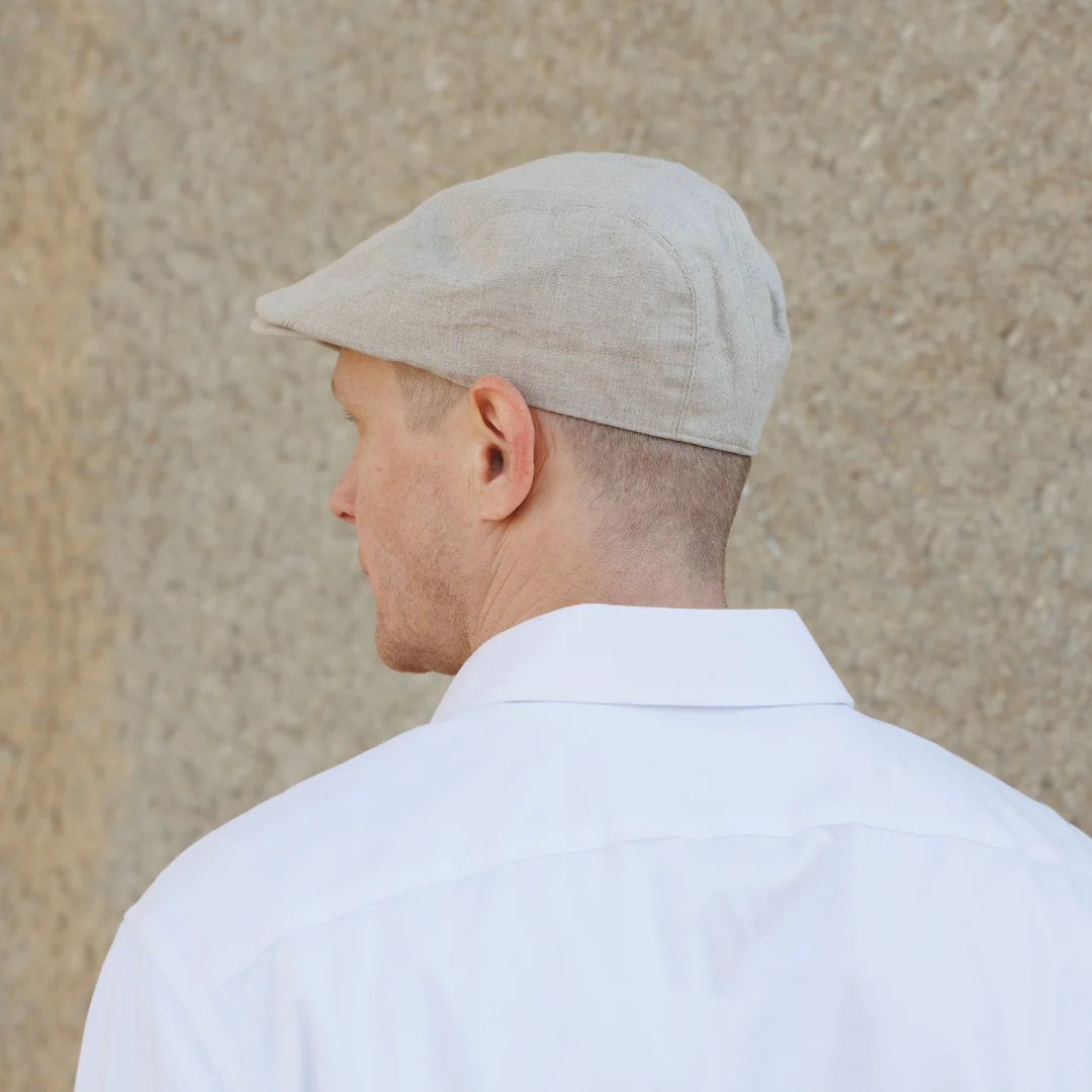 Mens Linen Driving Natural Flat Cap - Image 3