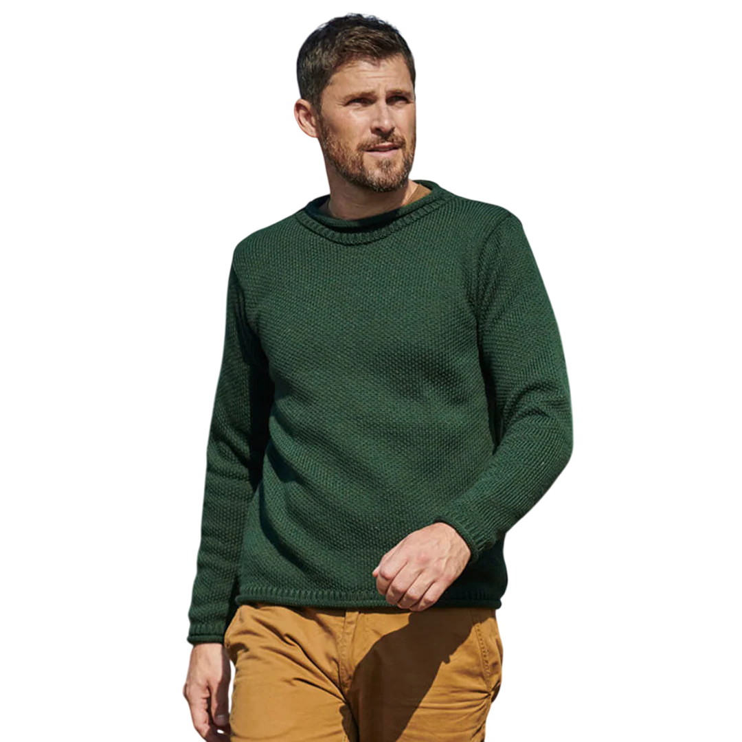 Men's Merino Wool Roll Neck Green Jumper