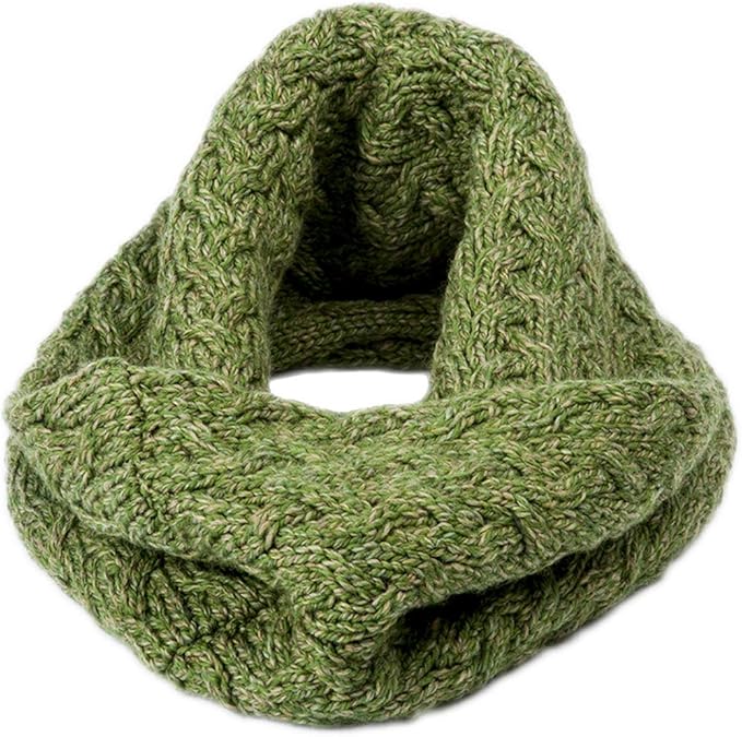 Merino Wool Infinity Cabled Green Scarf Green - Image 2
