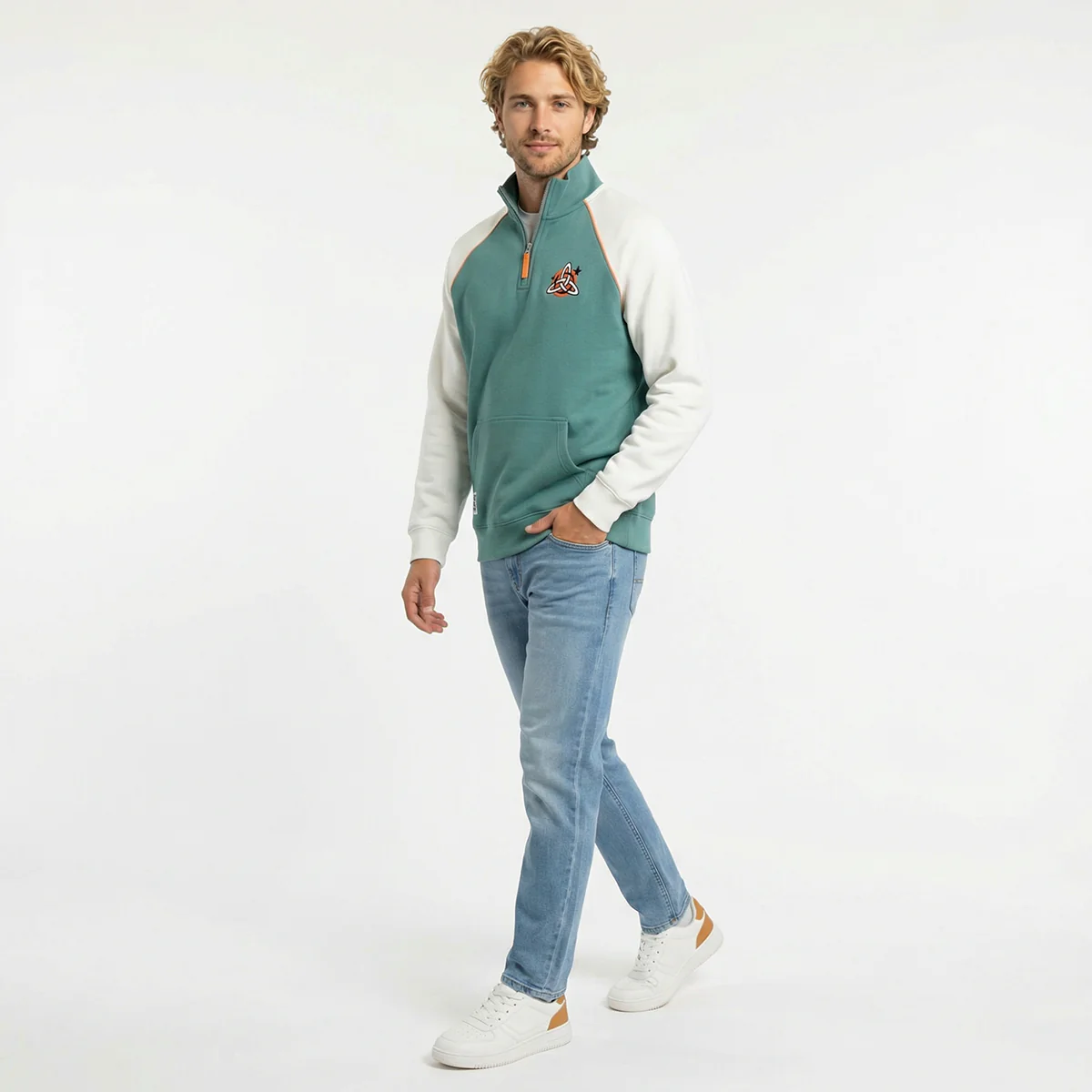 Mundo Moo Green Ribbed Unisex Quarter Zip - Image 3